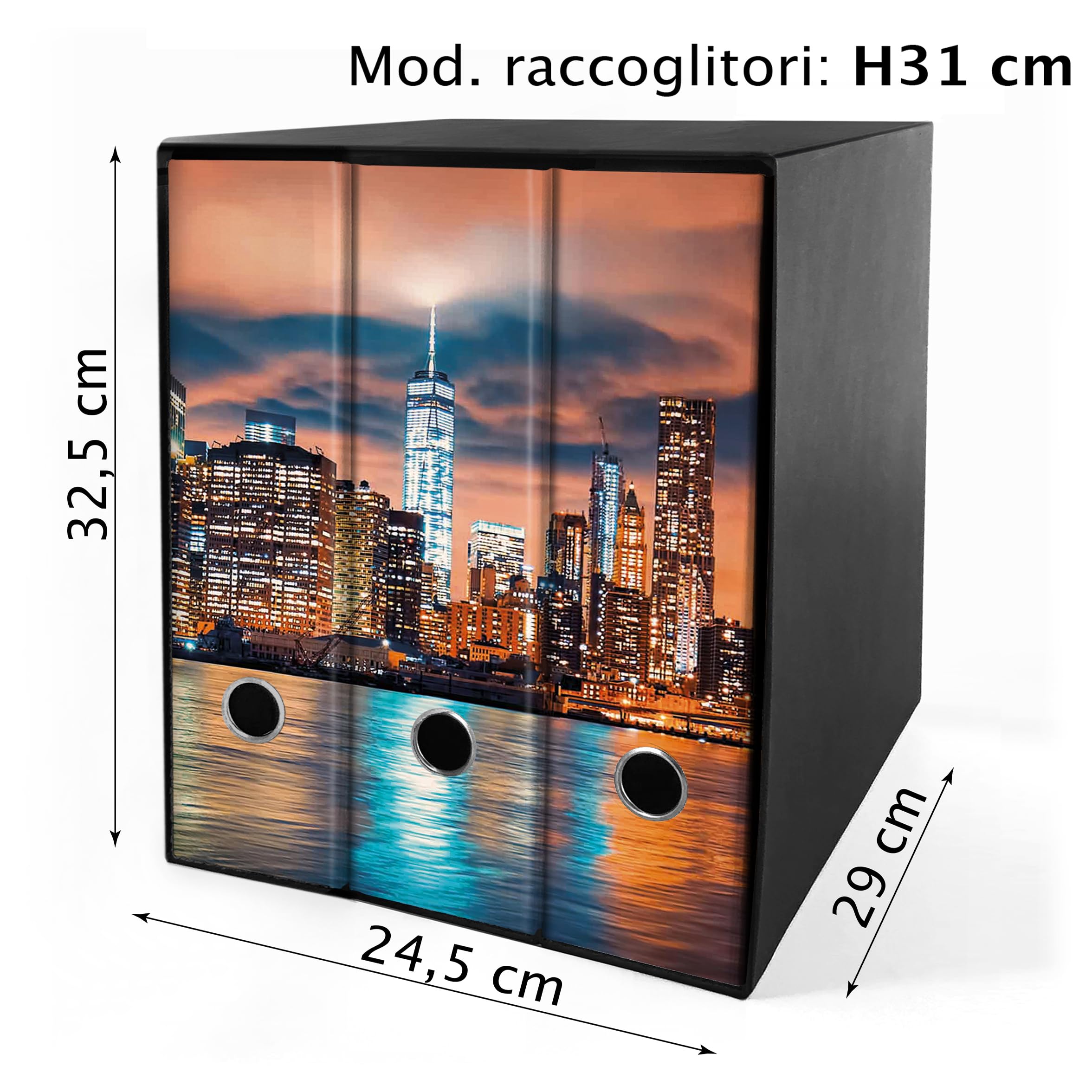 Set da 3 raccoglitori ad anelli - NEW YORK (H31 cm con 2 anelli)