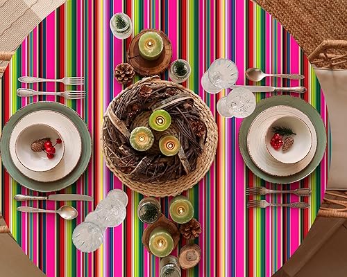 Miniatura 5 de Oudain Mantel redondo de plástico a rayas mexicanas, 6 unidades, para fiestas, vacaciones, cocina, comedor, banquete, picnic, fiesta