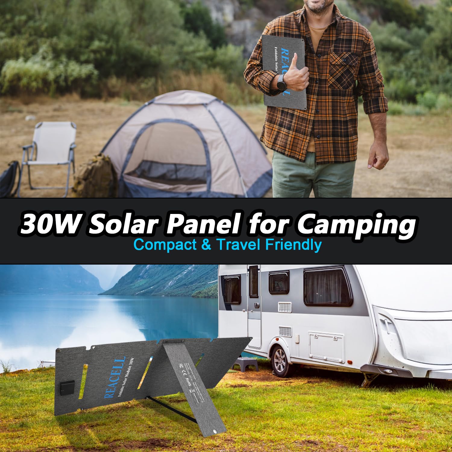 Chargeur Solaire 30W Portable avec Ports USB-C et USB-A, Panneau Solaire Pliable Étanche IP65, Compatible avec Smartphones, Batteries Externes et Appareils Photo