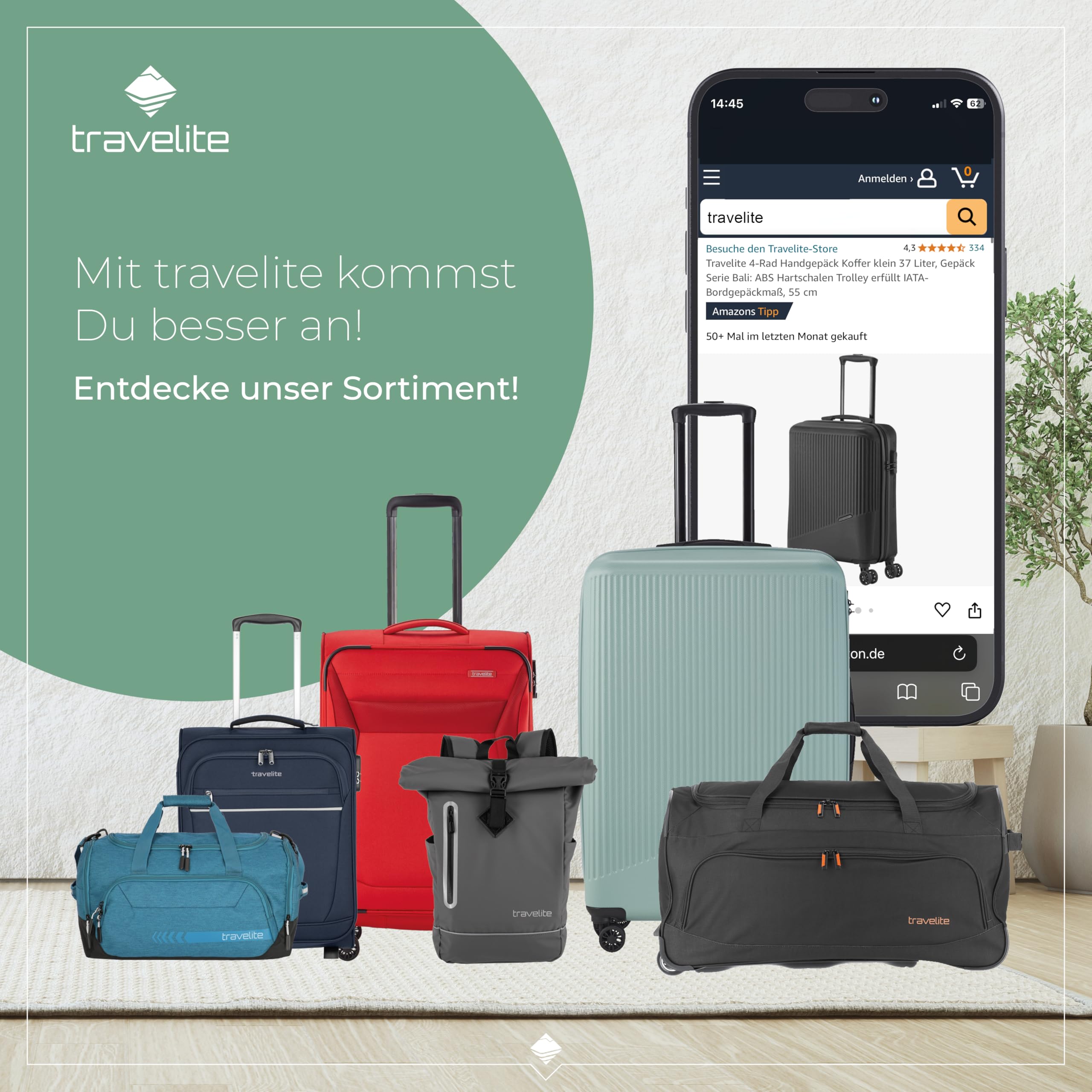 Travelite 4-Rad Koffer Größe L Weichschale aus recyceltem Material, Trolley 77 cm 91-103 Liter