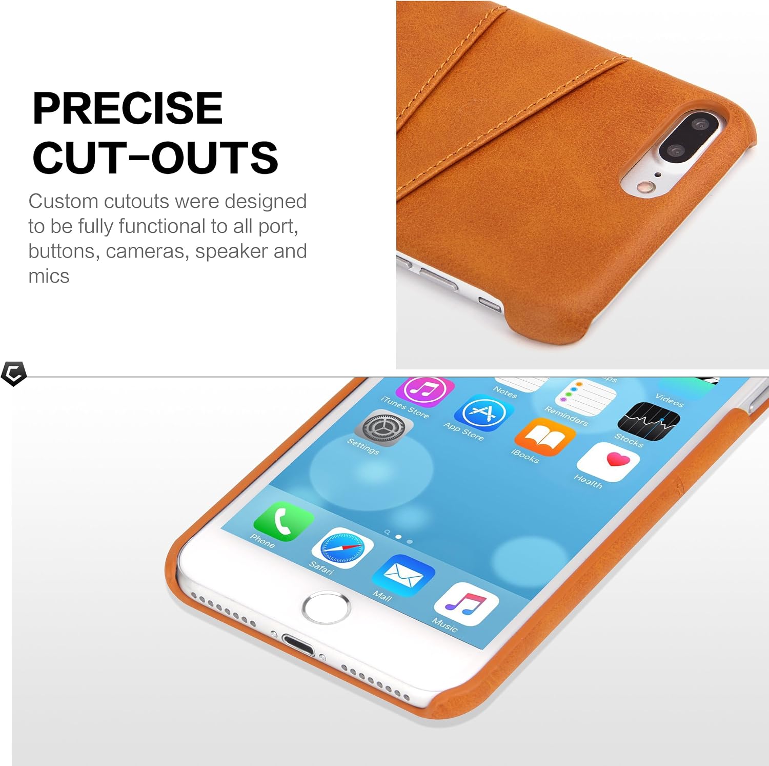iPhone 7 Plus Leather Card Case - SOWOKO Ultra Slim Faux Leather Credit Card ID Holder Slots Resistant Scratch Protective Cover for Apple iPhone 7 Plus 5.5 Inch (Khaki)