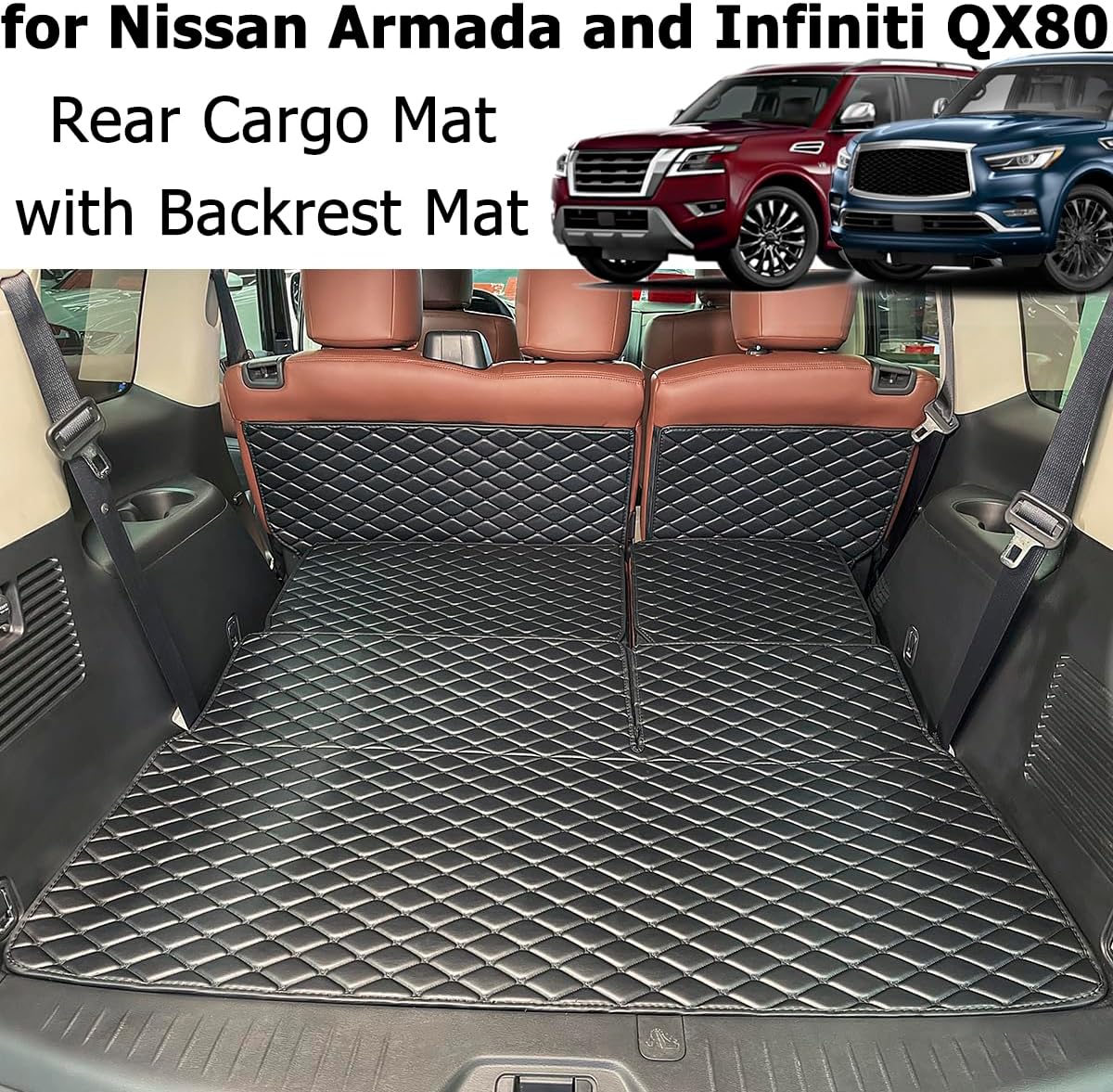 for 2017-2024 Nissan Armada / 11-13 Infiniti QX56 / 2014-2024 QX80 Trunk Mat & 2ND+3RD Row Rear Backrest Mat Cargo Liners (5pcs) All Weather Anti-Slip