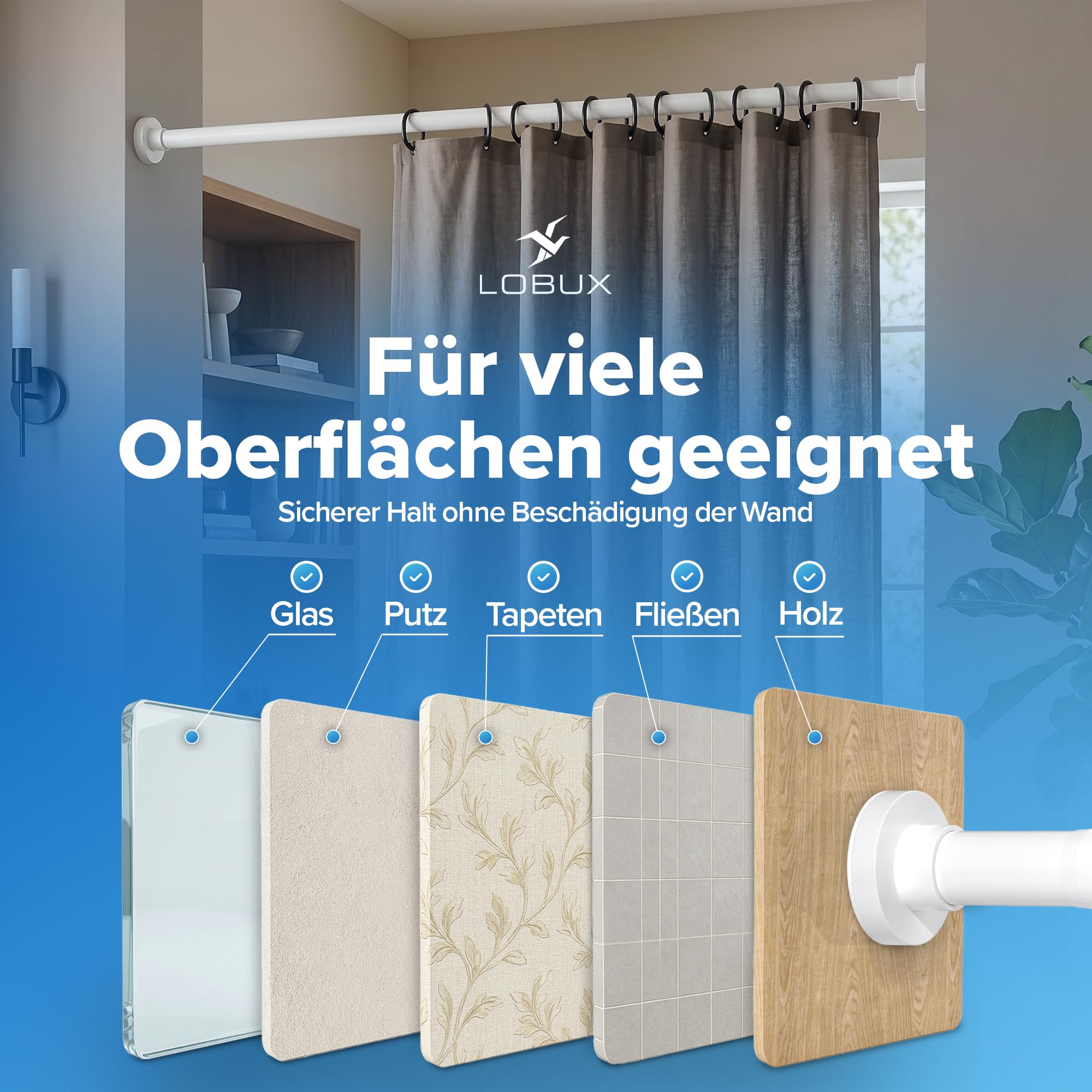 Gardinenstange ohne bohren [weiß, 70-120cm] – Ø 25mm - Teleskopstange zum Klemmen – Duschvorhangstange ohne bohren – Vorhangstange, Duschstange, Klemmstange für Gardinen, Kleiderstange, Katzennetz