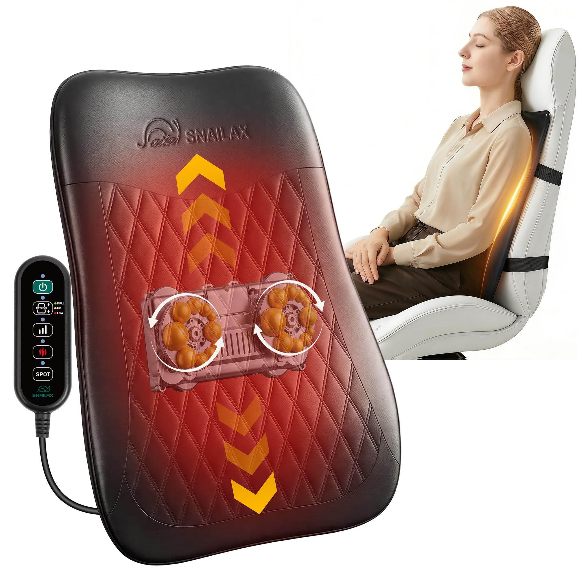 2026 Ultra-Slim Shiatsu Back Massager with Heat, Up-Down 4D Roller, 10 Massage Nodes, Full Back Deep Tissue Chair Massage Pad, 3 Speeds, 2 Heat Levels, Remote Control for Chair Sofa Hom Office Use