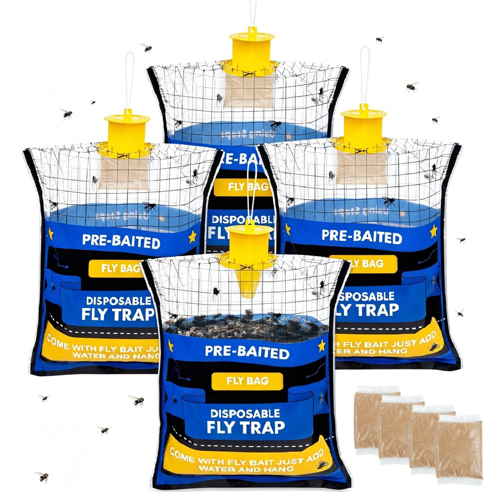 Big Fly Traps Bags - Paquete de 4 trampas desechables para moscas para todos los insectos, mosquitos, insectos, repelente de insectos colgantes al aire libre