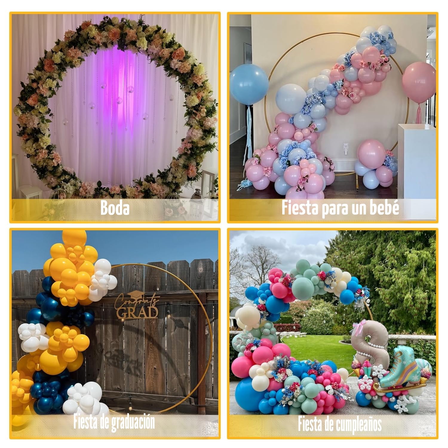 Kit de Arco de Globo Redondo, 2M Soporte Metálico Dorado, Marco Para Telón de Fondo de Boda, Decoración de Fiesta de Graduación