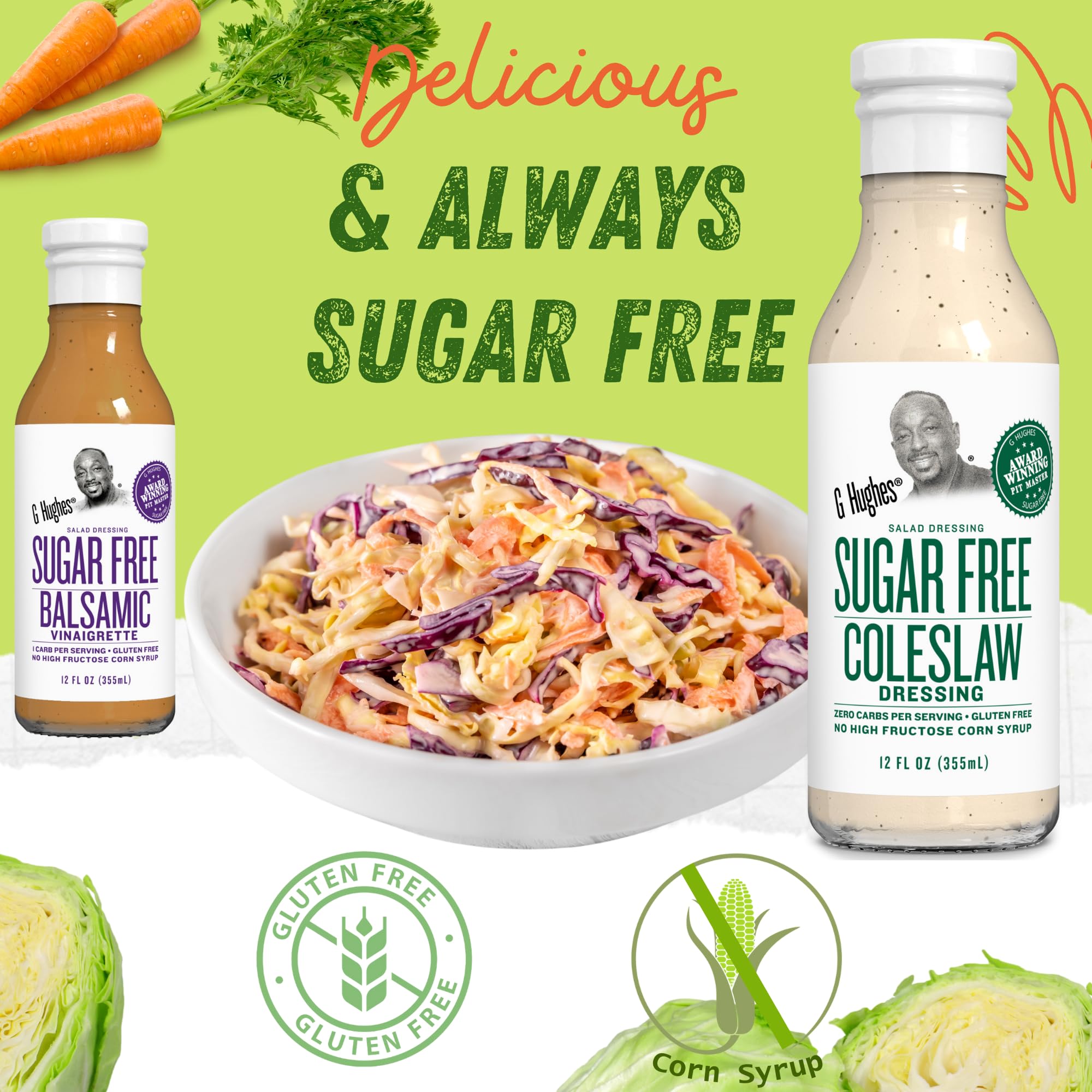 G Hughes Aderezo de ensalada de col sin azúcar, aderezos de ensalada de col sin azúcar, aderezos para ensalada sin gluten, aderezos de ensalada sin azúcar G Hughes sin azúcar, sin azúcar añadido, 12