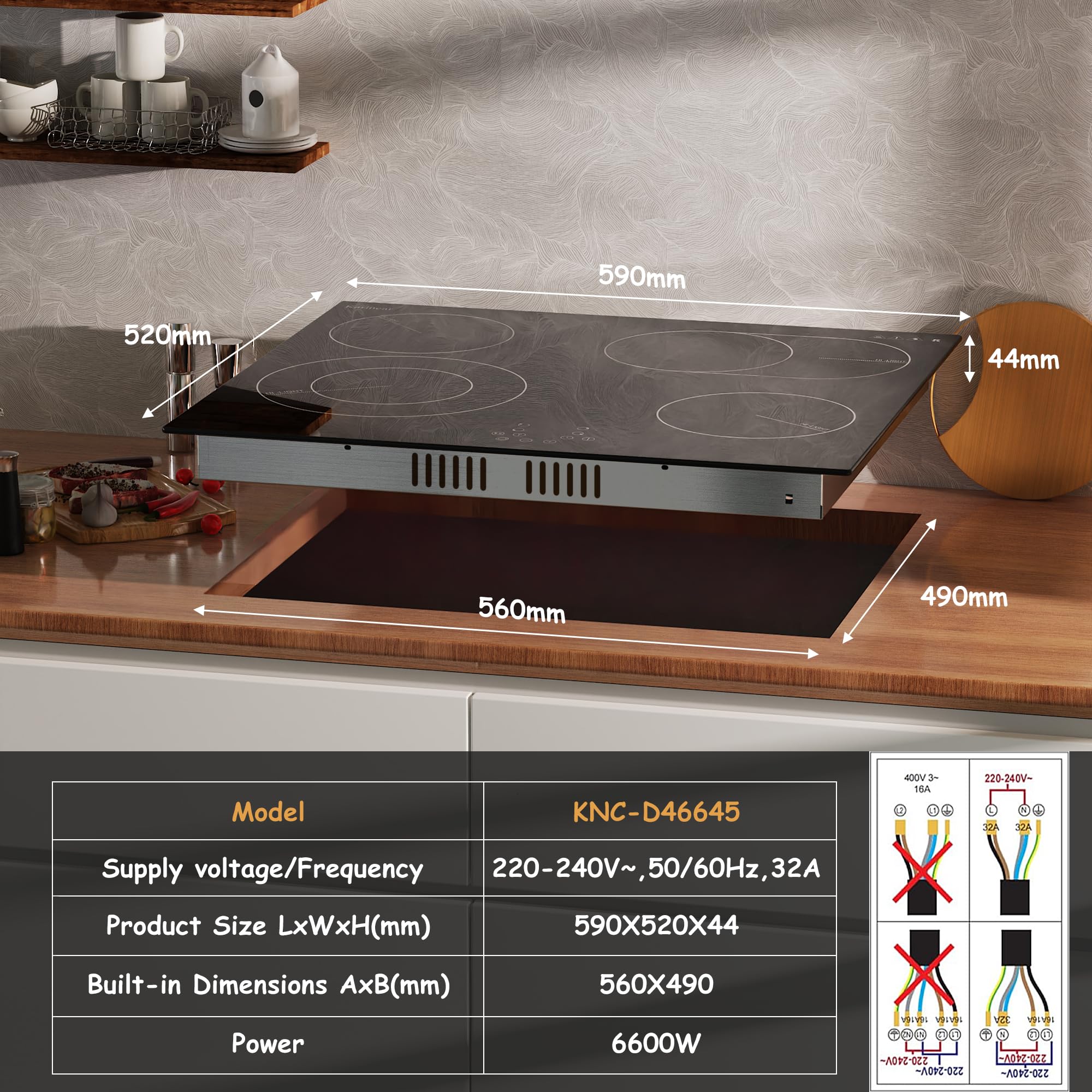 Karinear Ceramic Hob, Built-in Electric Hobs 59 cm with Oval Zone for Grill Pan Touch Control,Up to 99min Timer with Safe Lock,Pause, Heat Indicator Auto Shut-off Black Glass — view 7