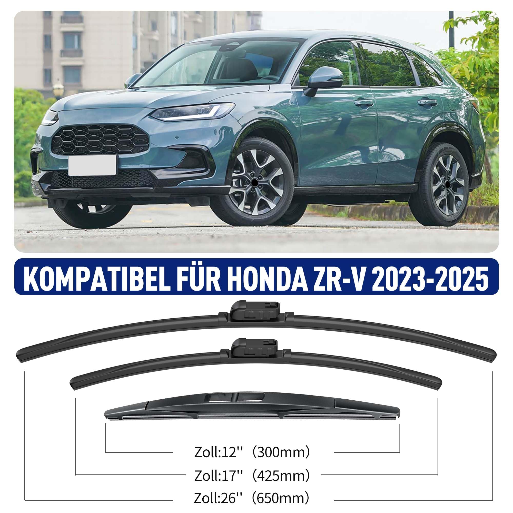 Scheibenwischer Set für Honda ZR-V ZRV 2023-2025 Vorne & Hinten | 2 Front + 1 Heck, Vordere Flachbalken-Wischer, Auto Scheibenwischer Frontscheibe und Heckwischer, Direkte Montage