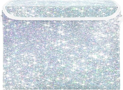 Ollabaky Contenedor de almacenamiento plegable más grande con purpurina brillante, caja de almacenamiento decorativa de tela, organizador de cubos