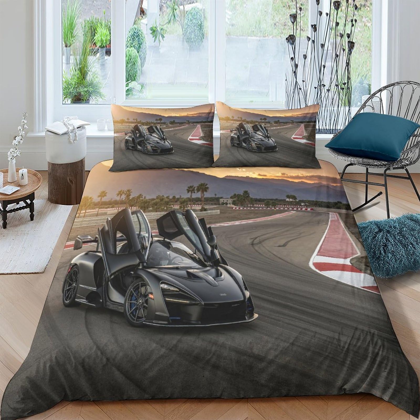 BARDYS Super Car 3D Printed Duvet Cover Set Soft Microfiber Sports Car Quilt Covers Easy Care Bedding Set for Boys Girls Comforter Cover with Pillowcaser，with Zipper Closure Double（200x200cm）