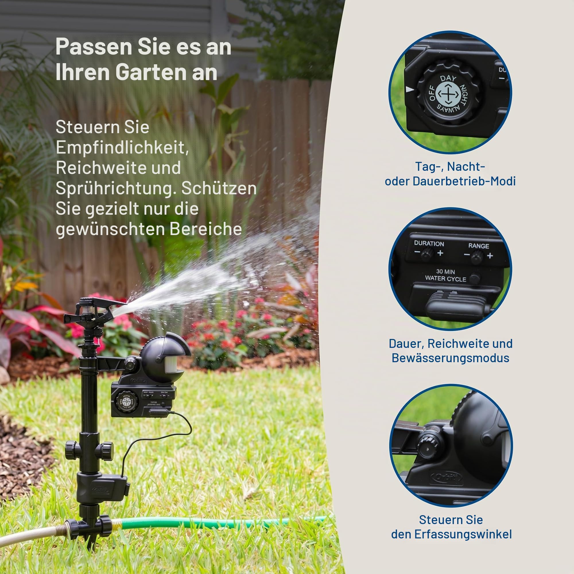 Orbit 62100 Yard Enforcer Bewegungsaktivierter Sprinkler mit Tag- und Nacht-Erkennungsmodi, Schwarz