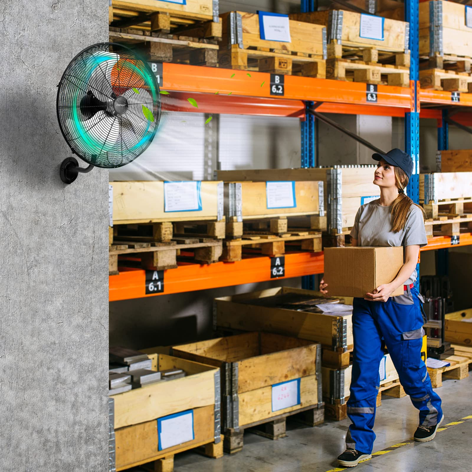 COSTWAY Φ56cm Wand-Ventilator Industriell, Oszillierend 3 Stufen für Lager, Werkstatt