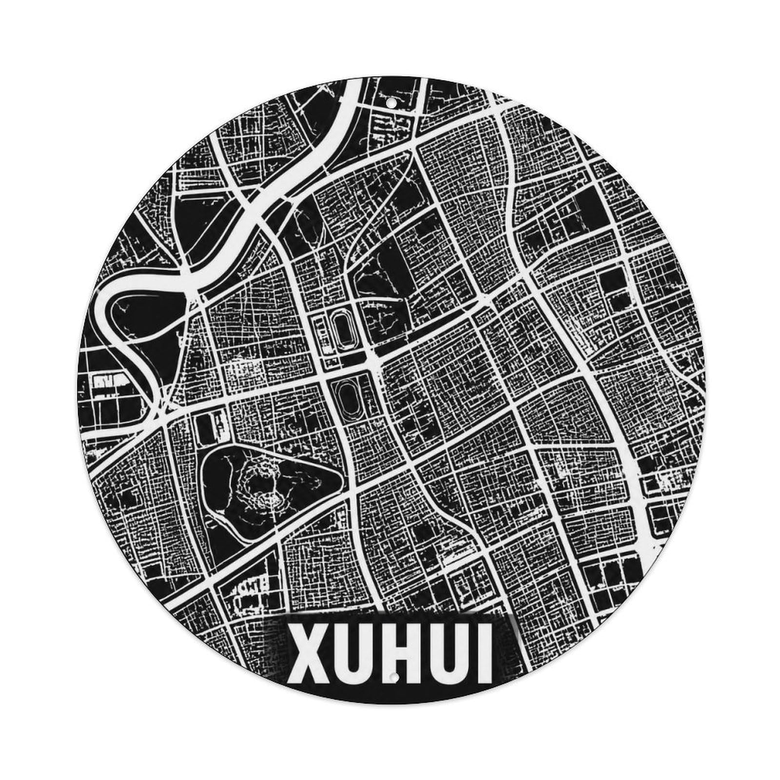 Okngb Style Travel Map Shanghai Xuhui District Riverfront Detail Metal Tin Sign Plaque Wall Decor For Cafe, Man Cave, Club Bar, Office, Home Garden Round Metal Poster 8X8inch