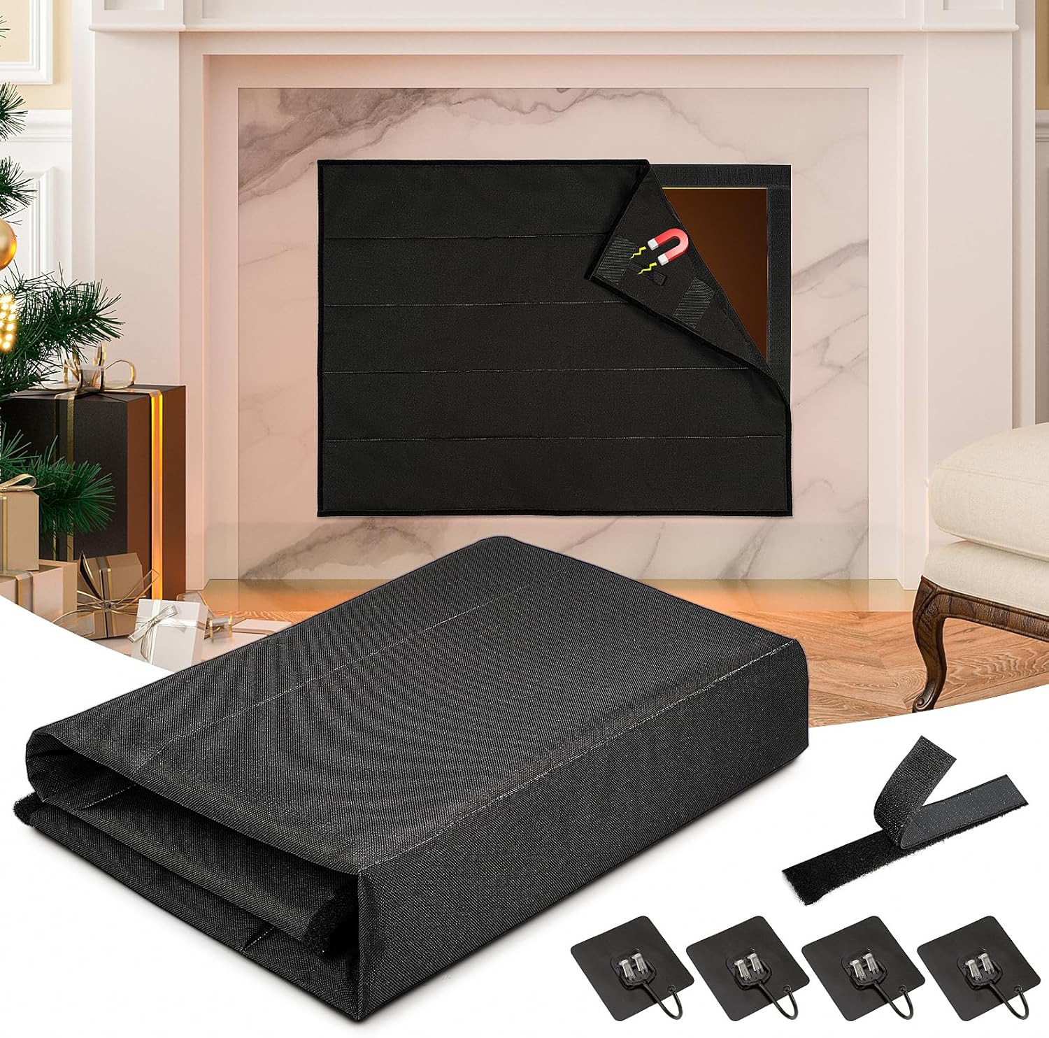 Fireplace Cover, Fireplace Blocker Blanket with 12