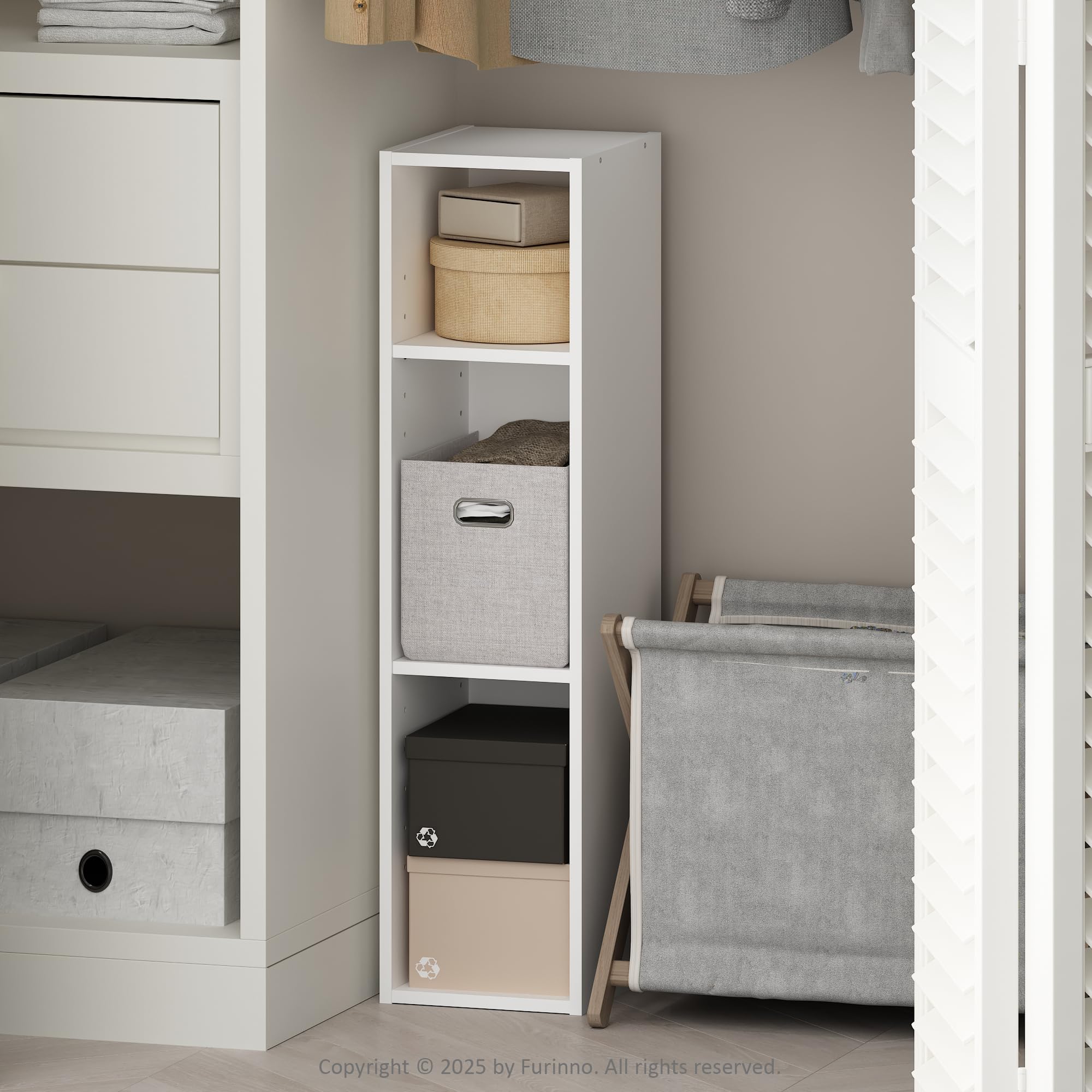 Furinno Reed - Scaffale portaoggetti multiuso a 3 ripiani, per abbigliamento e armadio, larghezza 20 cm, colore: bianco