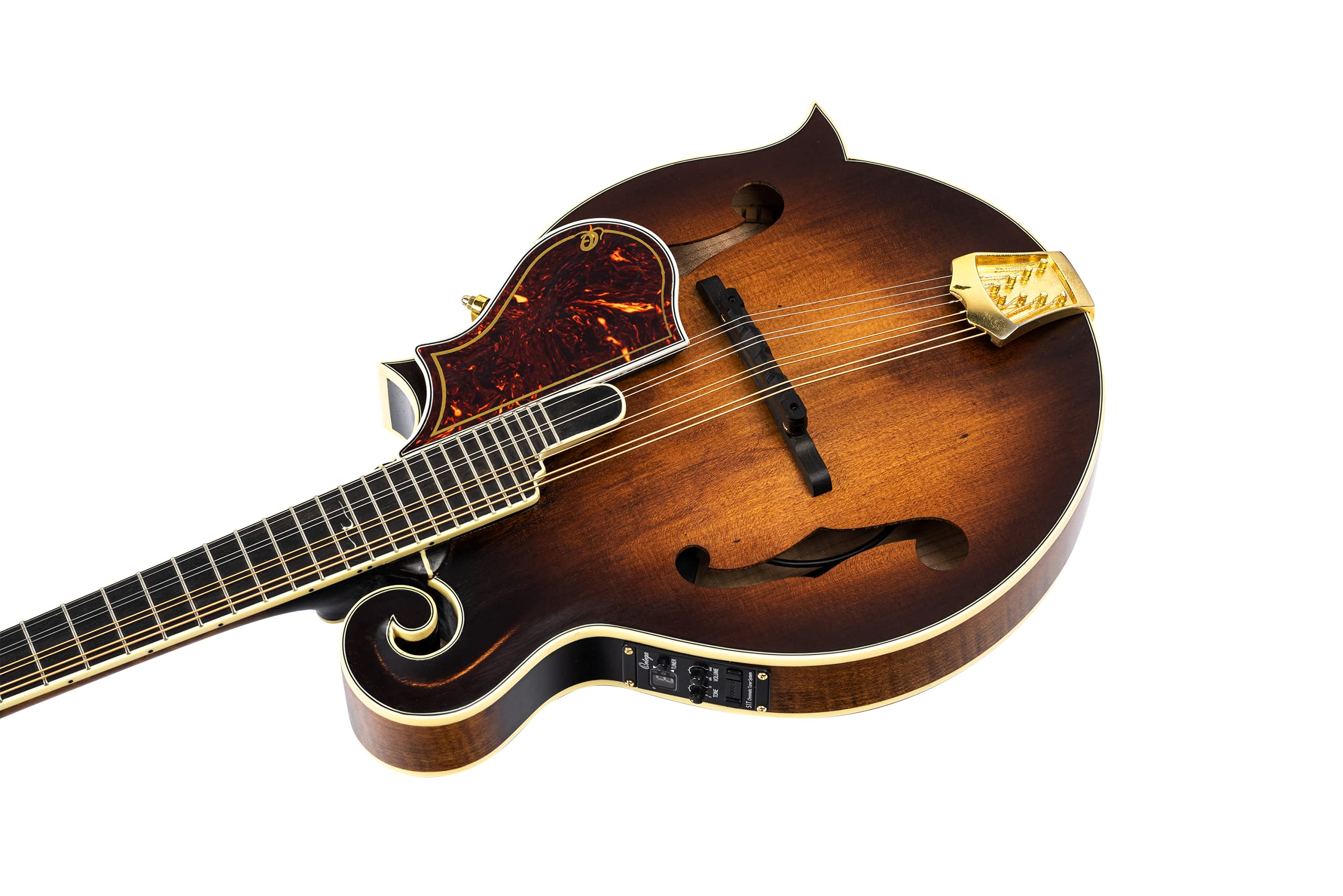 Ortega Guitars, 8-String F-Style Series All Solid Acoustic-Electric Mandolin w/Bag, Right, Gold (RMFE100AVO) - Image 9