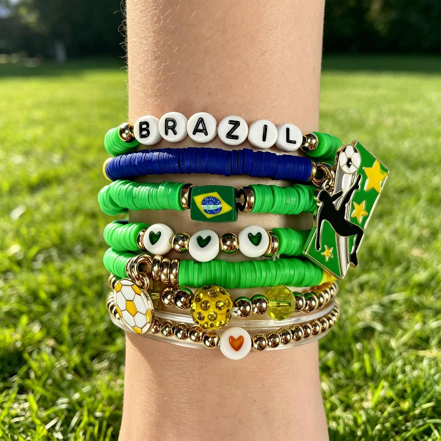 2026 Football Bracelet Set For Soccer Fan With Team Color And Football Charm Elastic Wristband(2) image 4