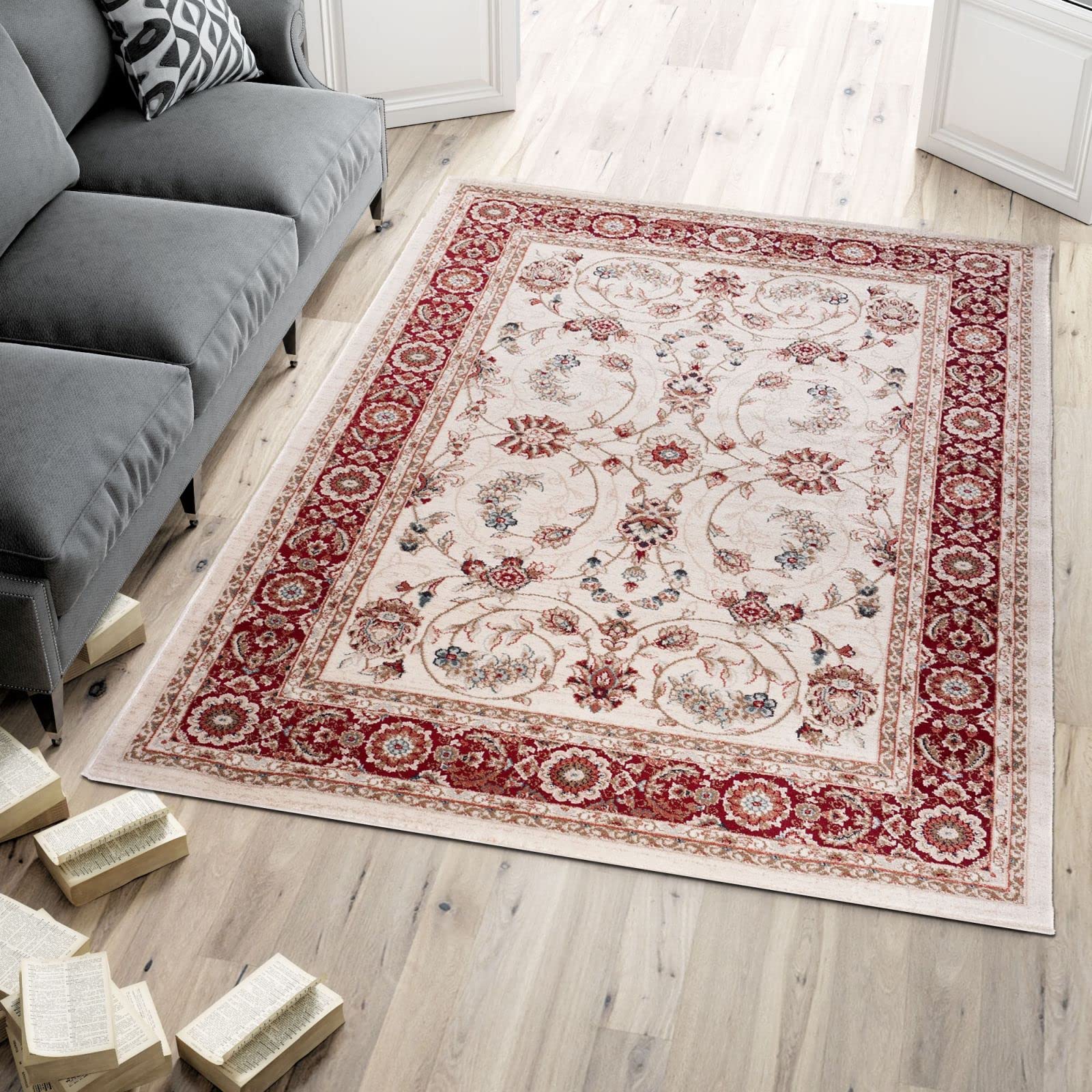 Mazovia Orientalisch Teppich - Traditioneller Teppich für Wohnzimmer, Esszimmer - Orient Teppiche Ornament - ÖKO-TEX Wohnzimmerteppich Creme Rot - 200 x 300 cm