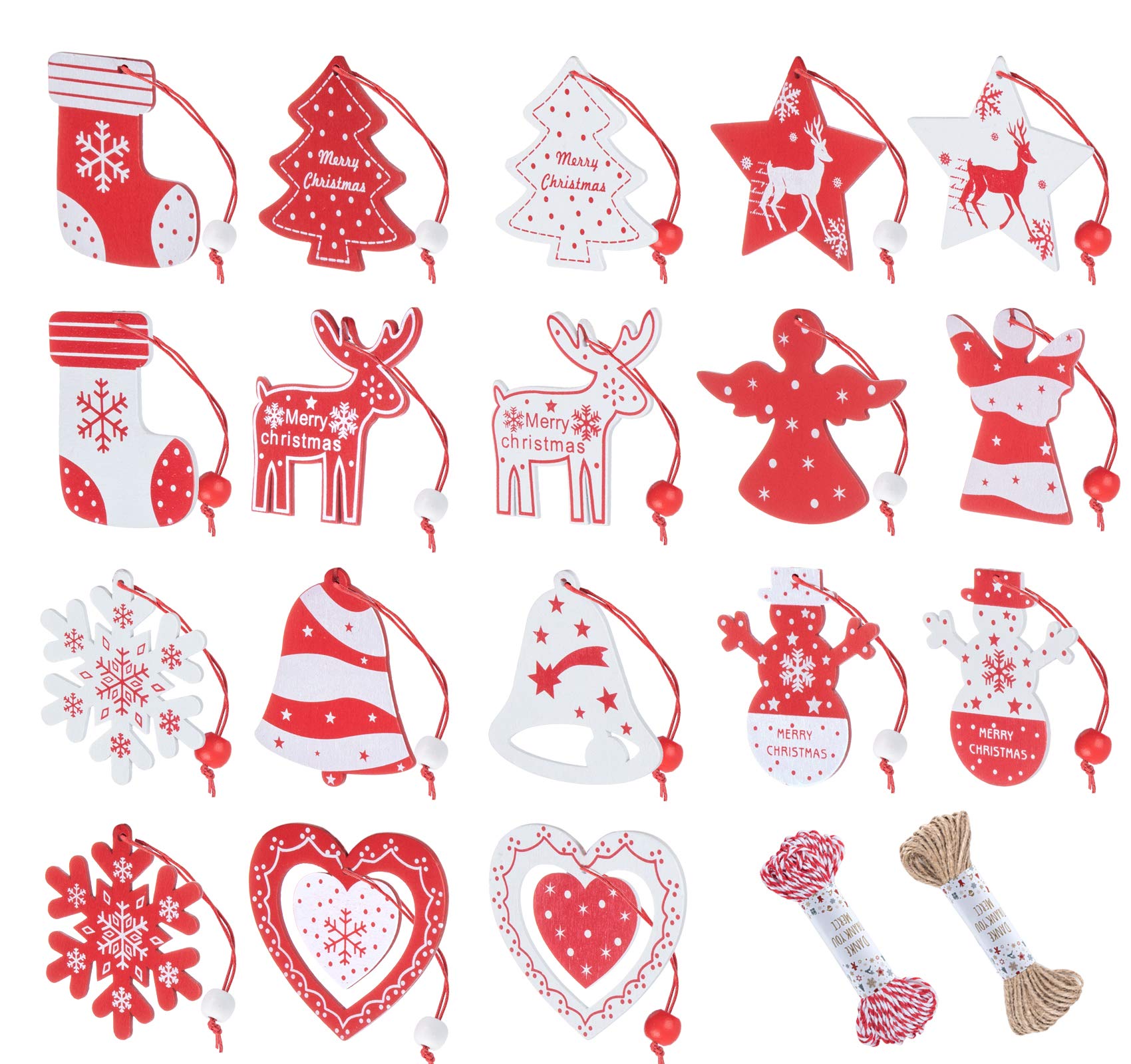 Decorazioni Natalizie Legno - 36 Pezzi Per Albero Di Natale, Forme Diverse - Foto 10