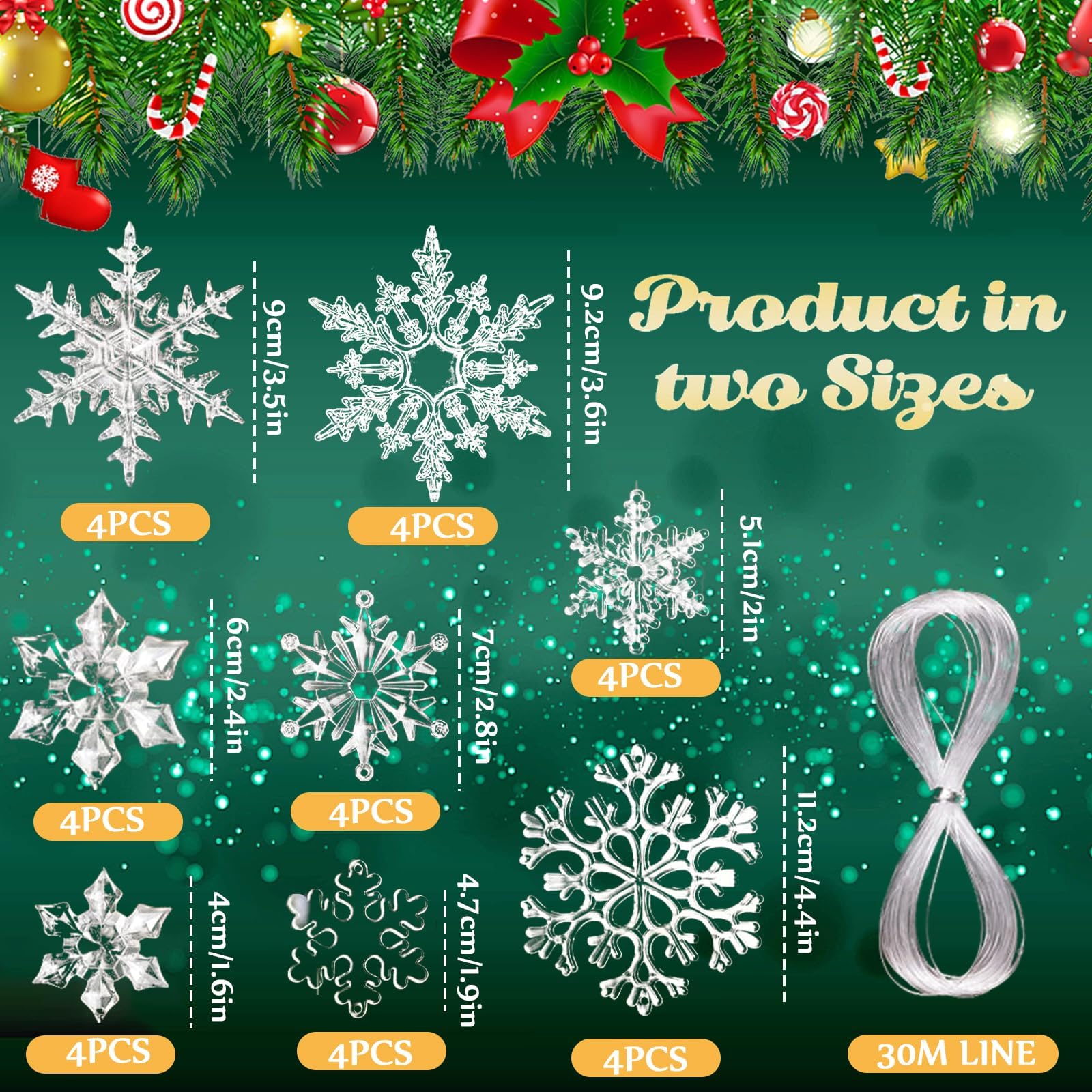 Kiiwah 22 Pezzi Decorazioni Natale Fiocchi di Neve e Ghiaccioli Per Albero di Natale, Decorazioni Pendenti con Fiocchi di Neve Glitterate con Corda per Natalizia Inverno Festa Decorazione