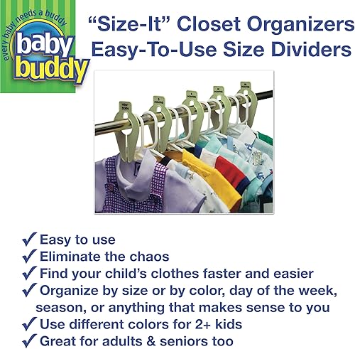 Miniatura 4 de Baby Buddy Size-It Separadores organizadores para perchas de armario de niños y bebes, Paquete de 1, Azul