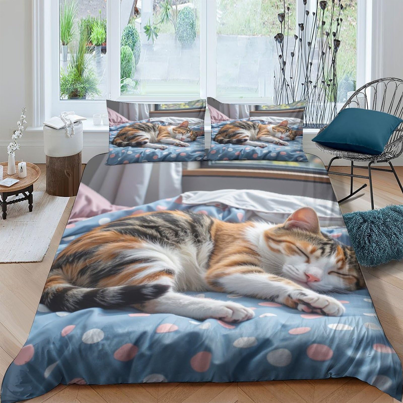 Ctjqhvkz Style-7 3D Printed Sleeping Cat Fitted Sheet Microfiber Soft Breathable Tabby Kitten Bed Cover For Bedroom Dorm Mattress Protection Decor Single（135X200cm）
