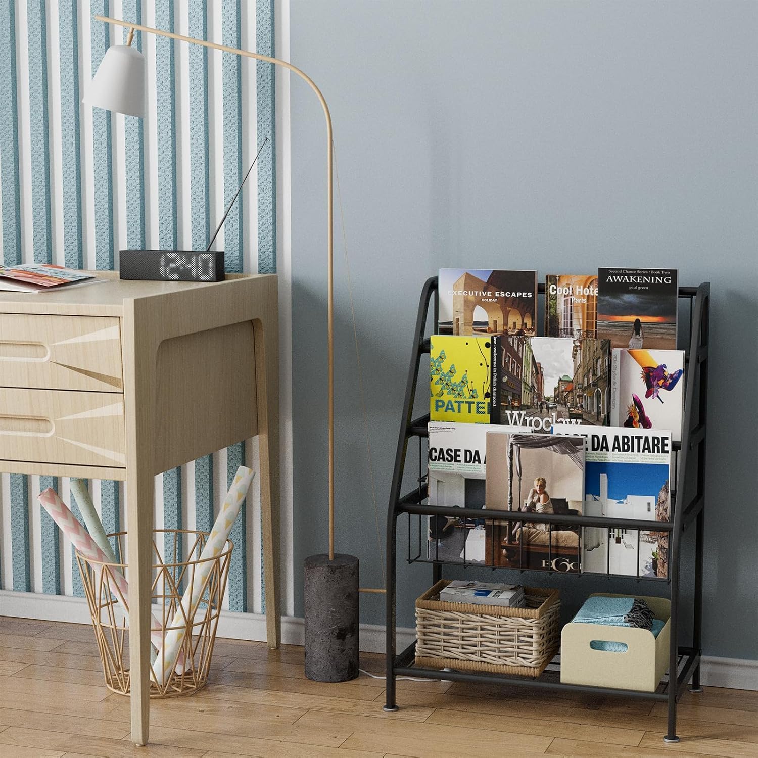 Bookshelf Small Metal for Storage 9.8" D x 17.7" W x 25.6" H, Short Book Shelf for Display and Storage, Ladder Bookcase for Home Office, Black