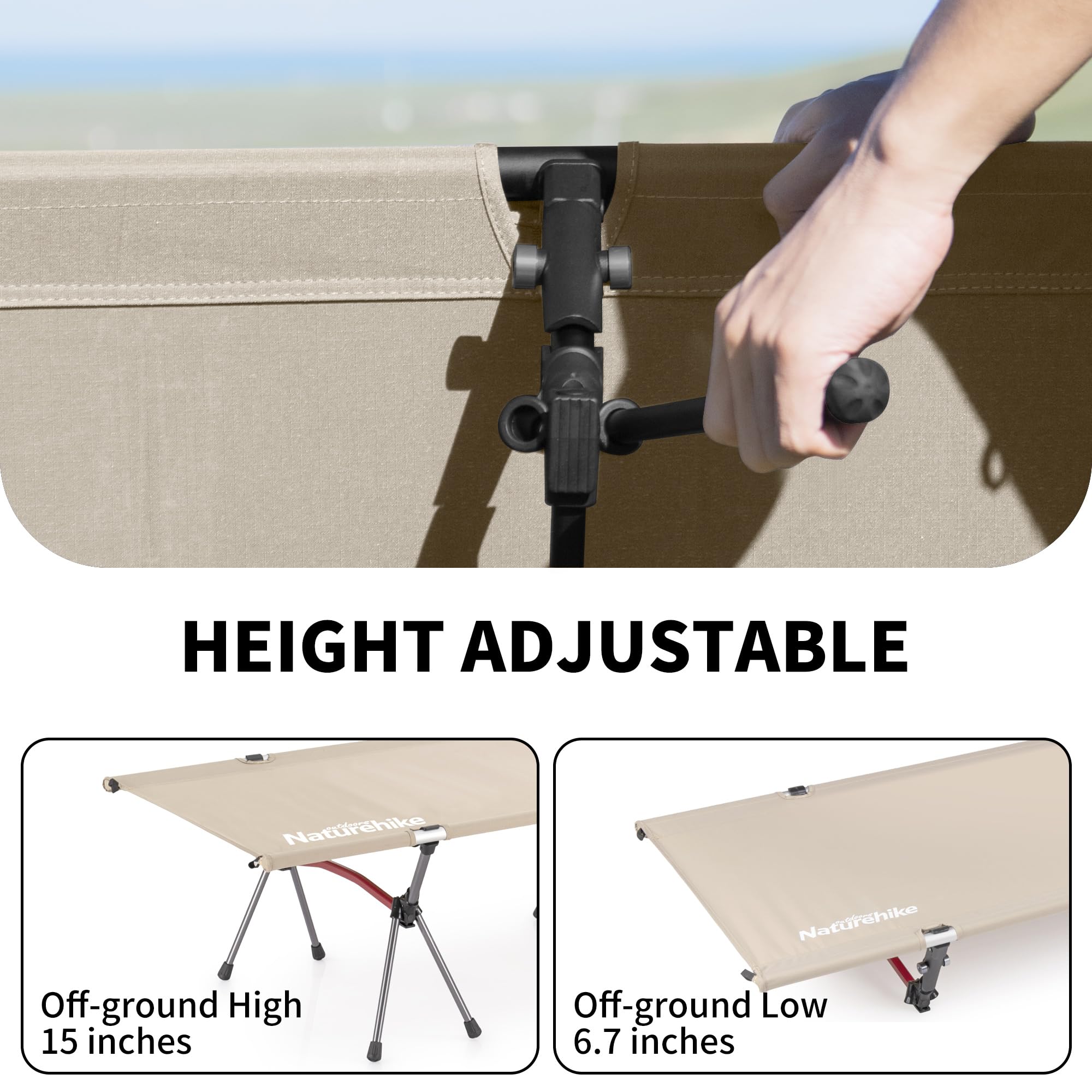 Naturehike - Cama de camping ultraligera, capacidad de carga de 150 kg, altura ajustable, plegable, portátil, ideal para camping, oficina o uso de invitados