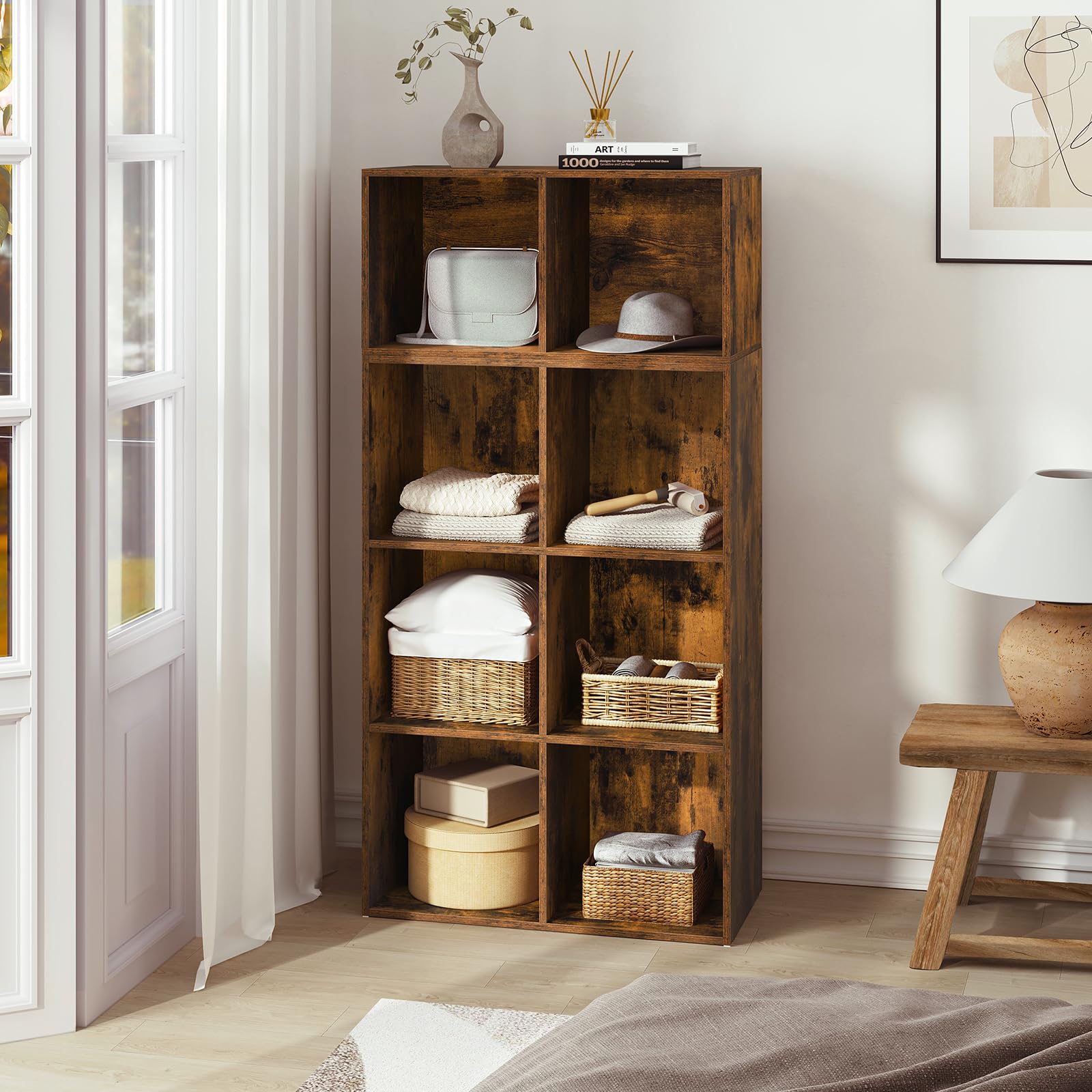 WOLTU Libreria Scaffale, Libreria a 10 Cubi, Scaffale a Scala Componibile | Mobile Portaoggetti in Legno, Divisorio per Camera da Letto, Soggiorno, Ufficio, 120x30x120 cm, Marrone Rustico