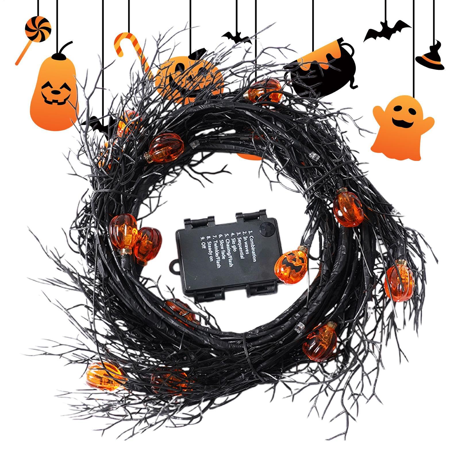 Guirlande d'Halloween avec lumières citrouille pour déco de maison hantée et patio
