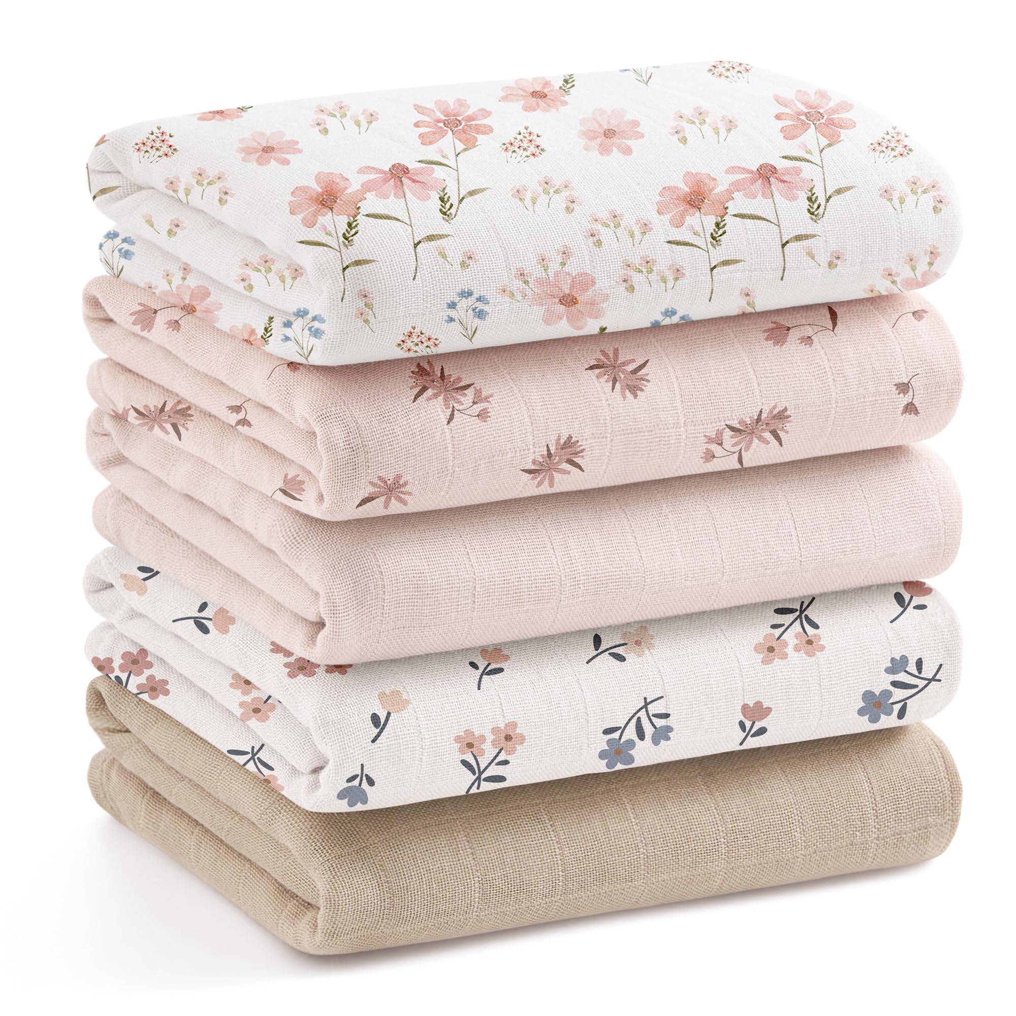 bearmoss Set di 5 panni per neonati, 60 x 60 cm, in bambù e cotone, morbido assorbente traspirante per pulire e coprire i neonati per neonati e pelli sensibili unisex per neonati (rosa)