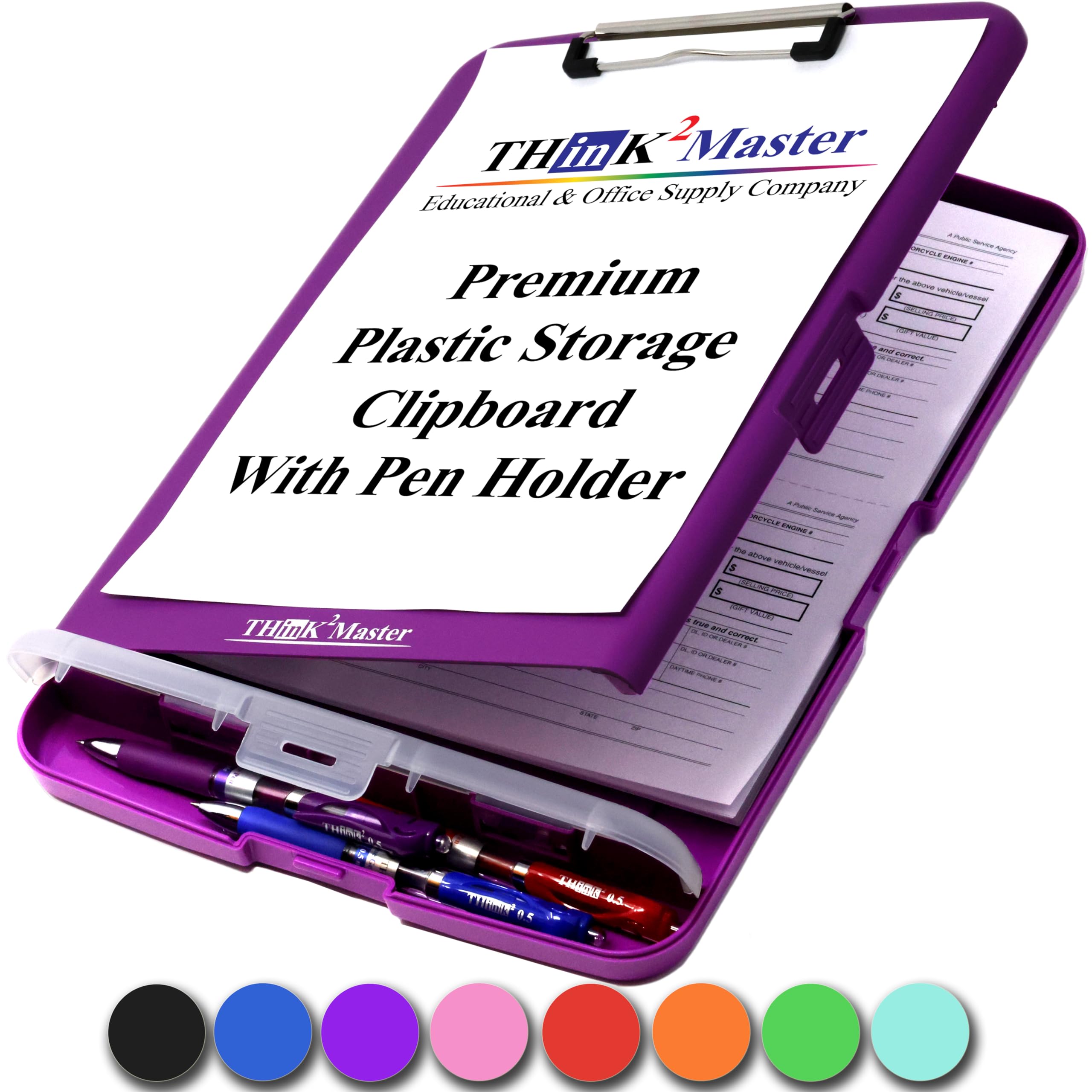 Think2Master Purple Plastic Storage Clipboard with Pencil Holder. | 25% Heavier & 25% Sturdier| Heavy Duty. Must Have for Nurses, Teachers &