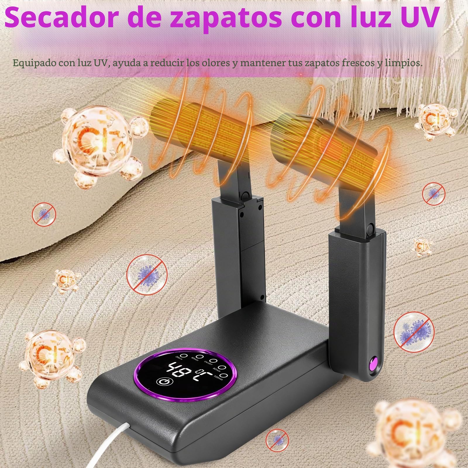 NZQXJXZ Secador de Zapatos Eléctrico, Secador de Botas y Secador de Guantes con Temporizador Inteligente, Diseño Plegable y Retráctil, Apagado Automático Después de 30/60/90/120 Minutos