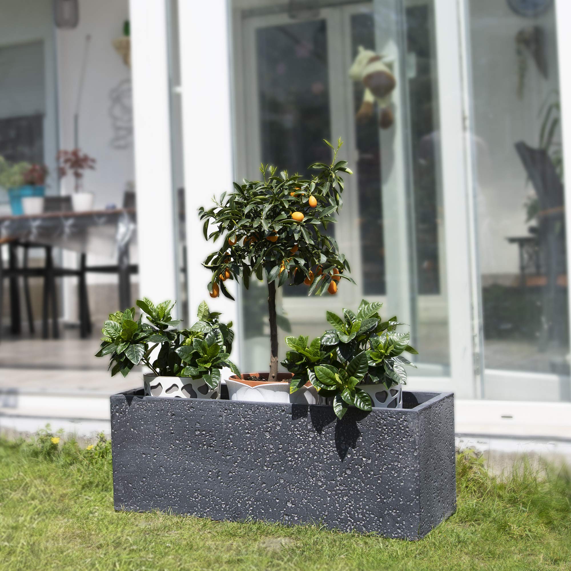 Köhko® Blumenkübel aus Fiberglas neuartiges Stein-Optik Pflanzkübel 76x28x28 cm Anthrazit Trog Garten