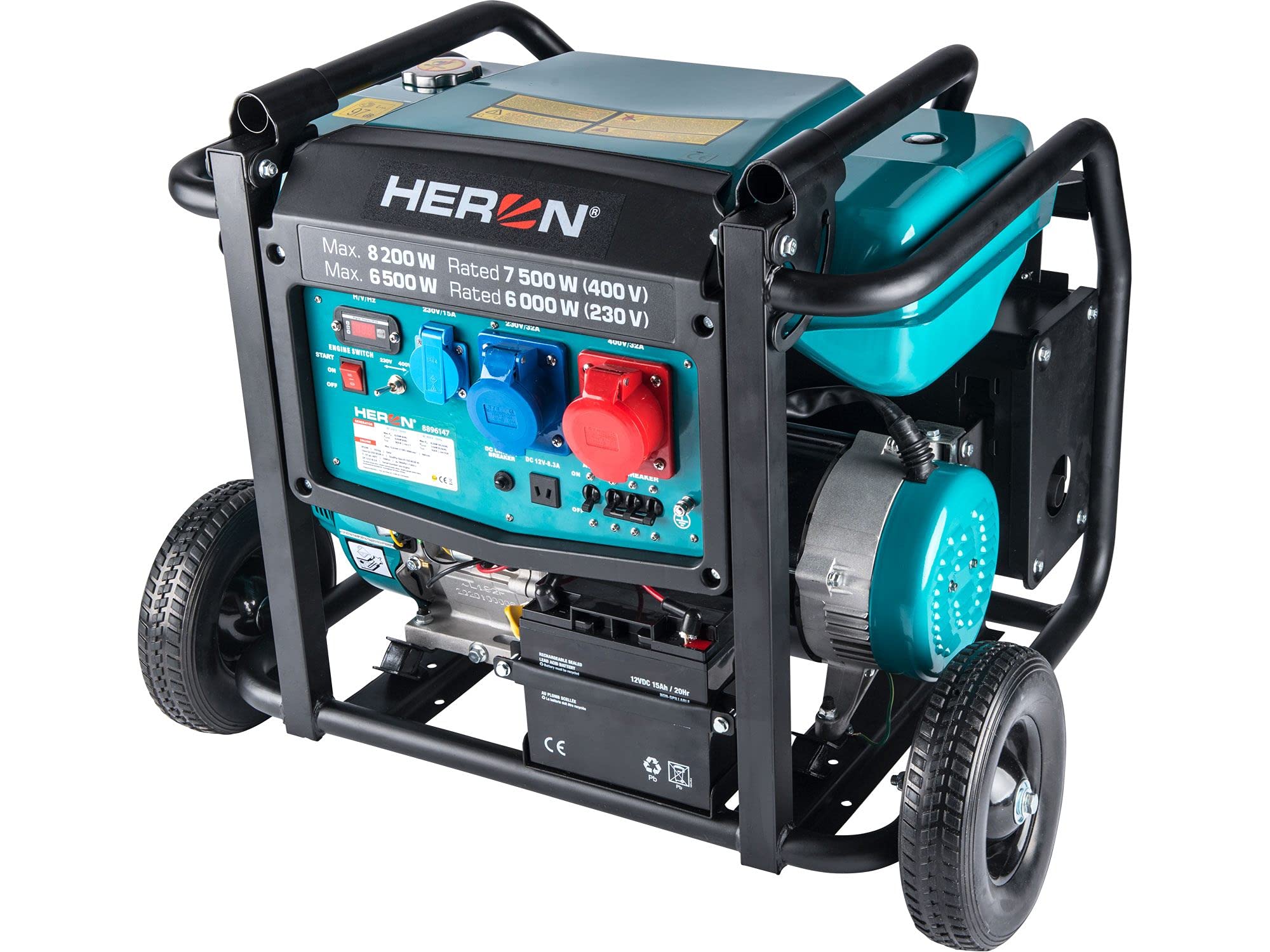 Generatore di corrente benzina 17 PS/8,2 kW/10,25 kVA (400 V), 6,5 kW (230 V), telaio, avviamento elettrico