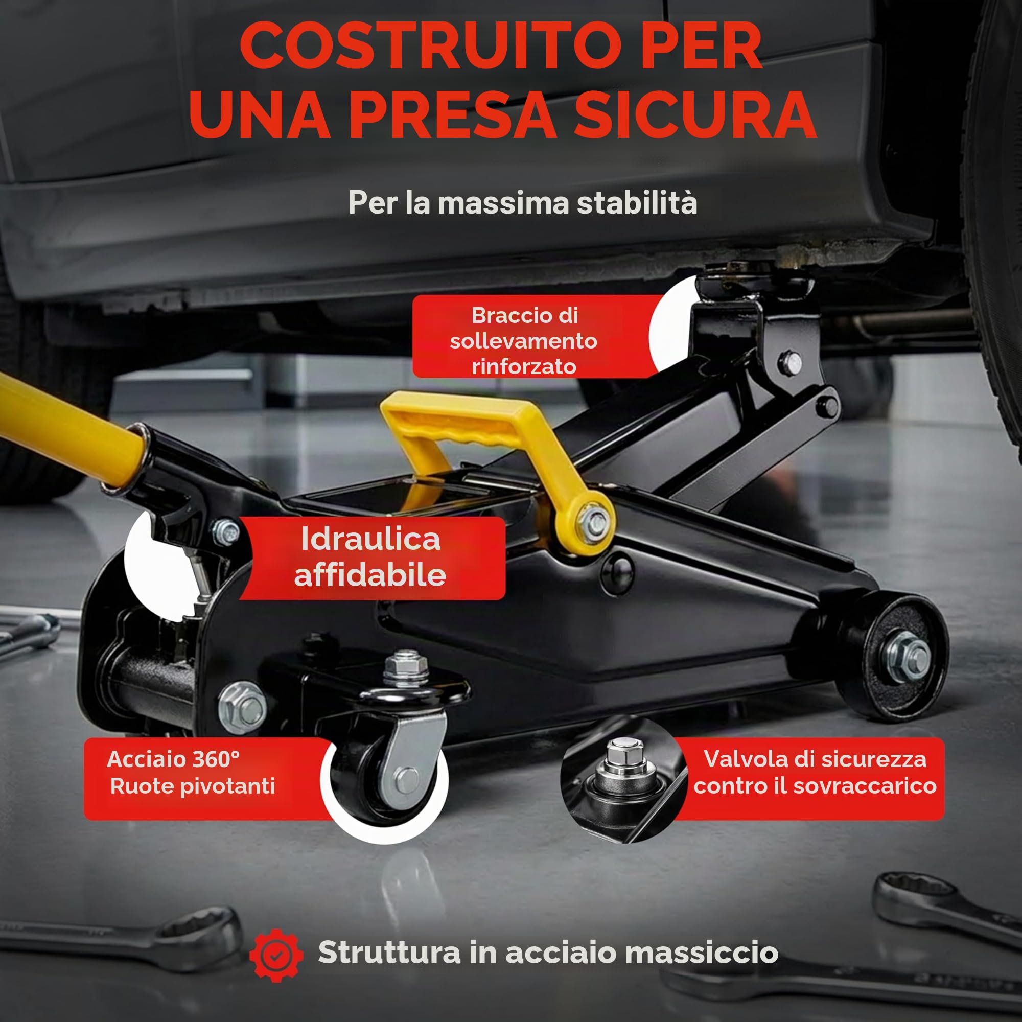 Deuba Cric Idraulico a Carrello 2t 135-330 mm Cambio Gomme Chiave Dinamometrica 6pz. 1/2' 40-210Nm