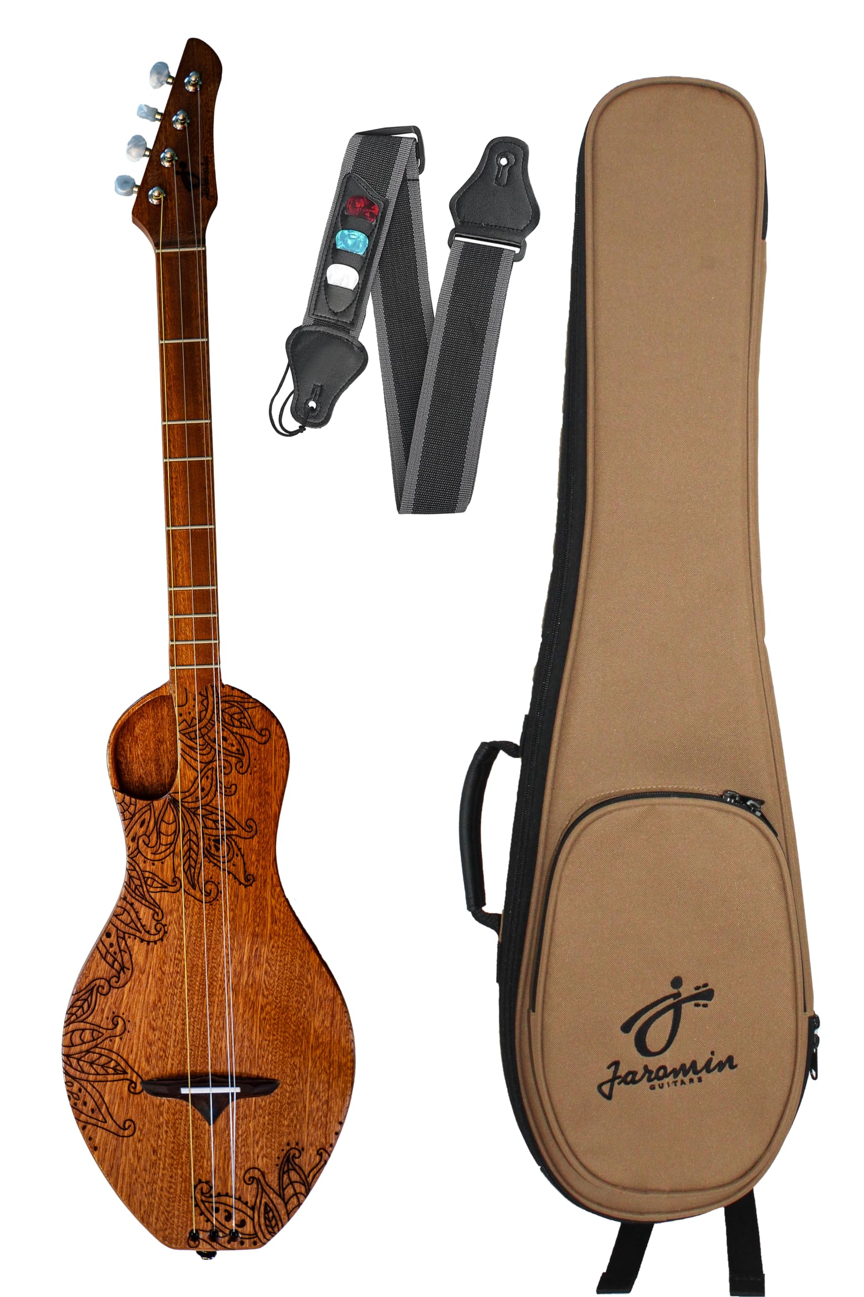 Boondocker Dulcimer Guitar Sapele Mahogany with Henna Pattern Bundle with Gig Bag and Strap
