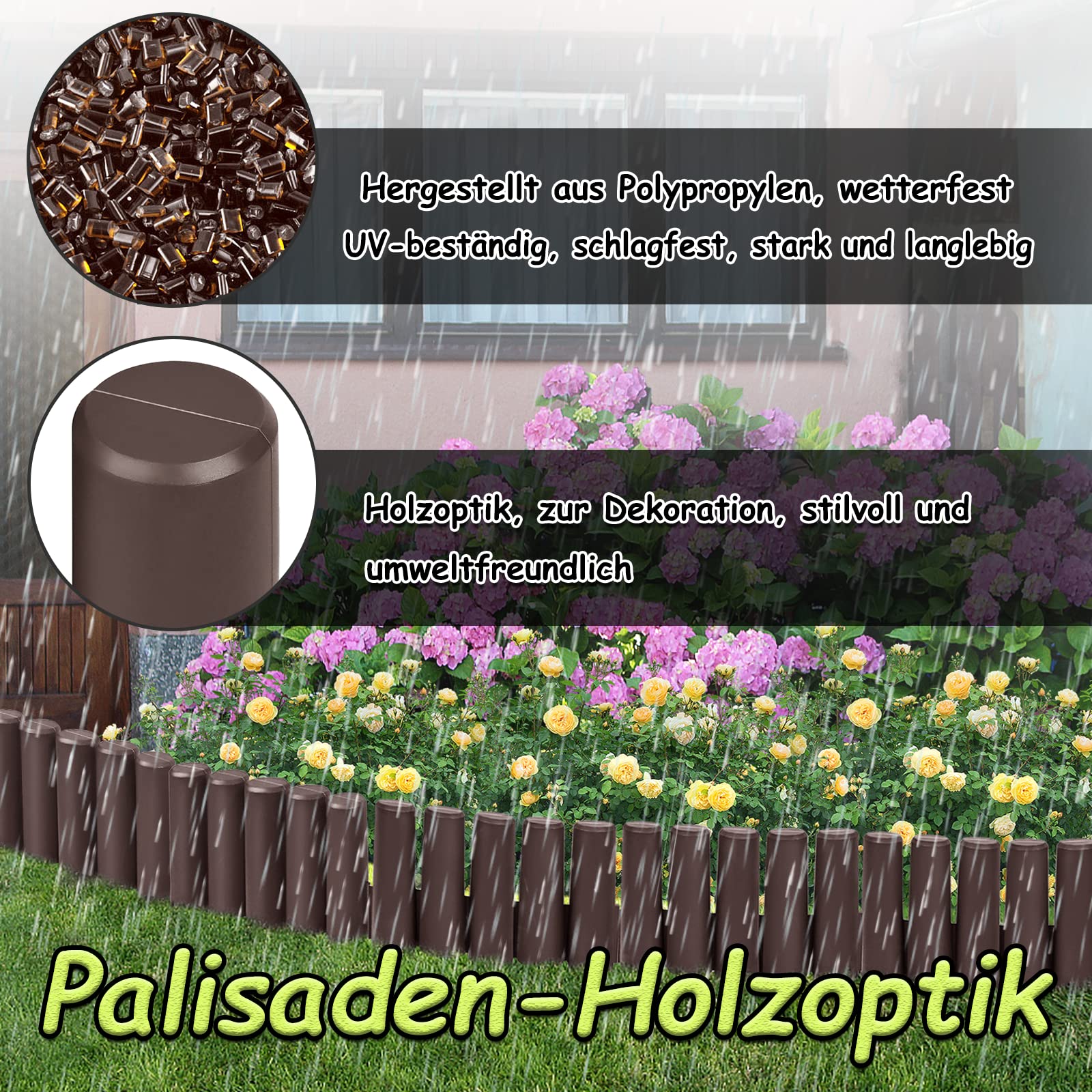 NAIZY Bordure de Pelouse 20m Bordures de Jardin en Plastique PP Rouleau de Délimitation de Parterre de Fleurs Flexible Protection UV et Résistance aux Intempéries, Vert