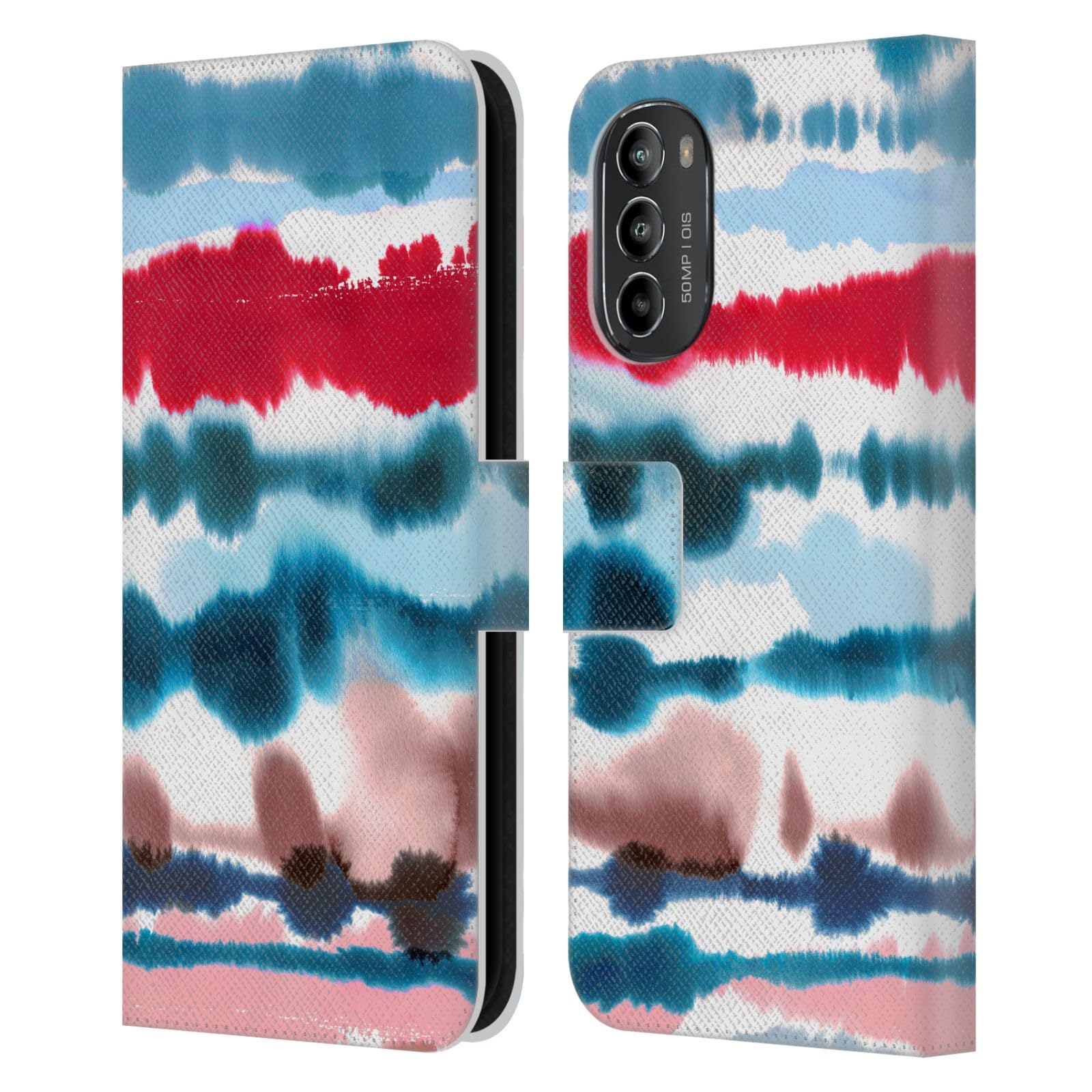 Head Case Designs Officially Licensed Ninola Soft Nautical Red Abstract Lines Leather Book Wallet Case Cover Compatible with Motorola Moto G82 5G