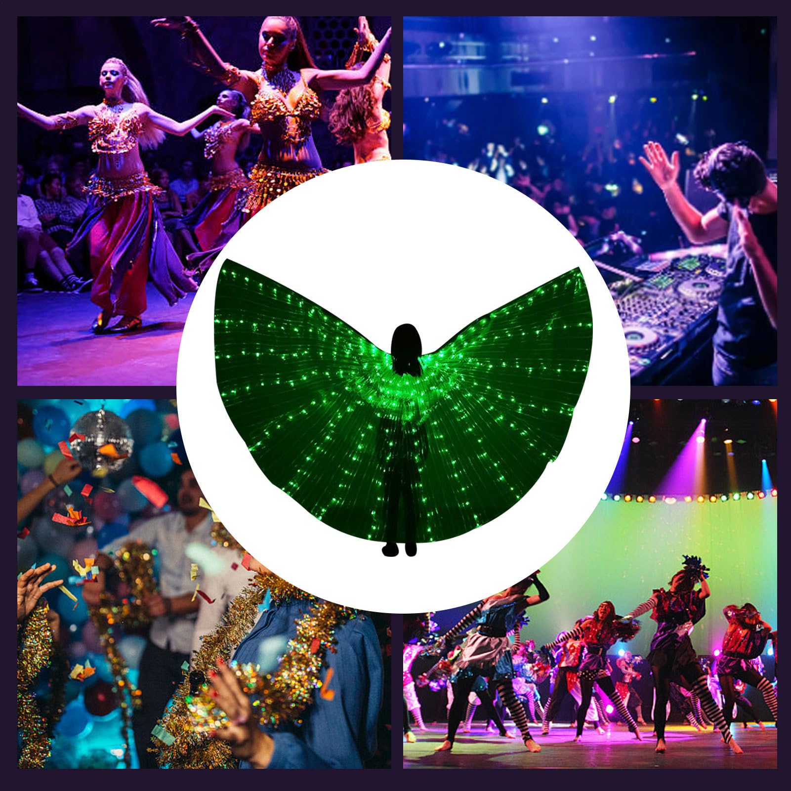 Générique Skrzydła LED dla kobiet, skrzydła do tańca orientalnego z kijkami dla | Dorosły - Belly Dance Wings Glow Cape Rainbow Wings Kostium z kijem teleskopowym