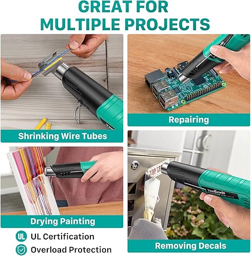 Miniatura 7 de Pistola de calor, mini pistola de aire caliente de calor rápido de 380 W con 2 ajustes de temperatura 480 °F a 850 °F (480.2 °F-851.0 °F) boquilla