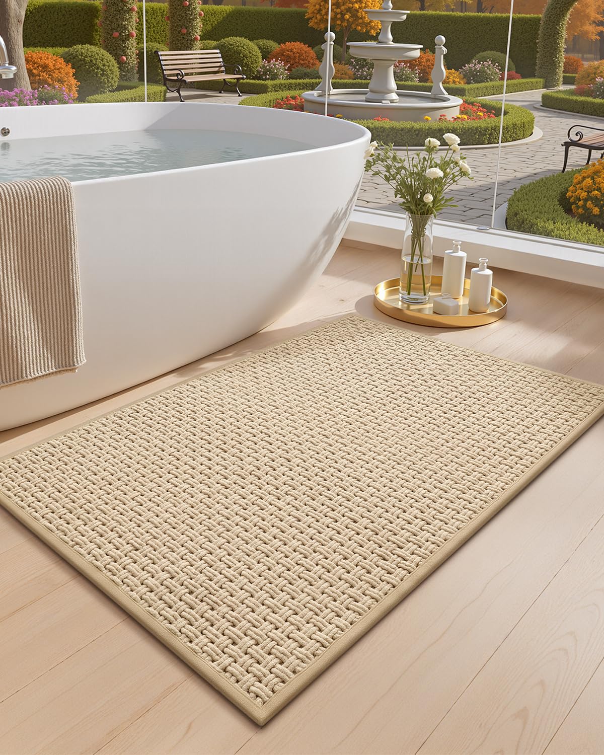 COLOR&GEOMETRY Khaki Tapis de Bain Ultra-Doux en Chenille - Antidérapant, Absorbant & Sèche Rapidement, Lavable en Machine - 60x90 cm pour Salle de Bain, Baignoire & Douche