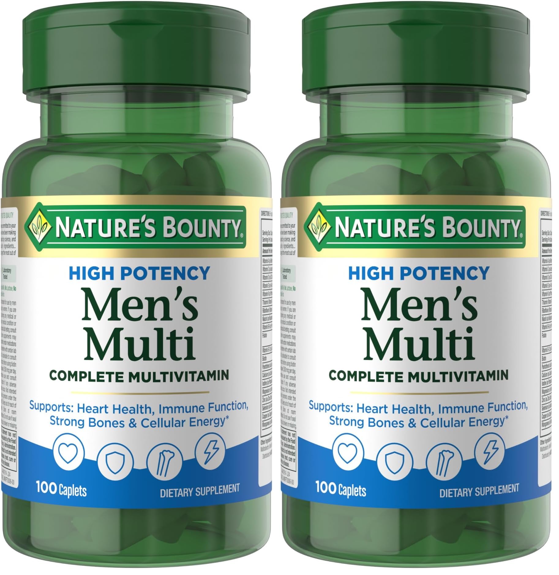 Nature’s Bounty High Potency Men’s Complete Multivitamin, Daily Men’s Health Vitamin for Heart Health and Immune Support, Men's Multivitamin for Strong Bones, Overall Health and Wellness, 100 Capsules 100 Count (Pack of 2)