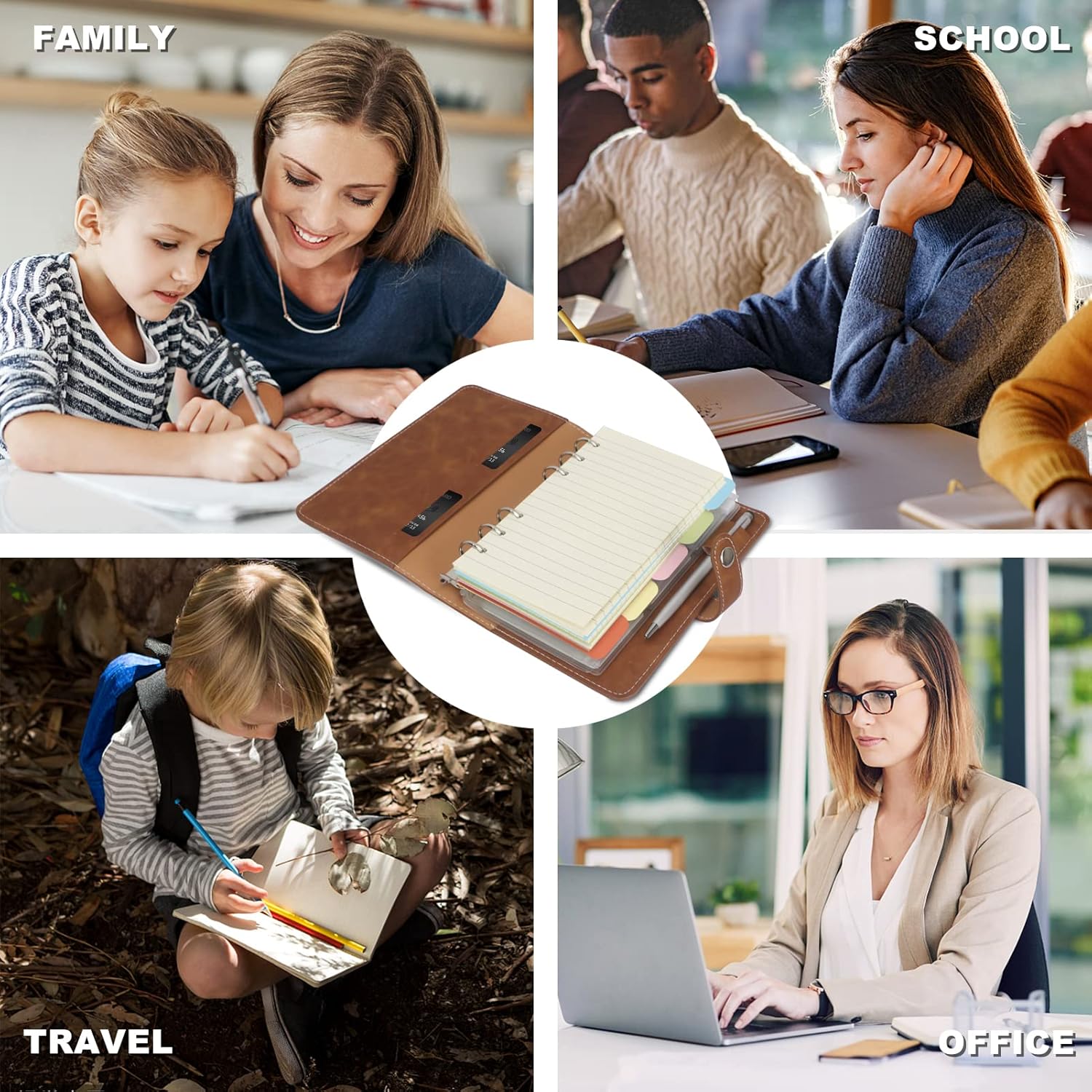 FYY A6 Binder Refillable Planner Notebook 6 Ring PU Leather Binder Journal with Pockets, Dividers, Refill Paper Brown - Image 6