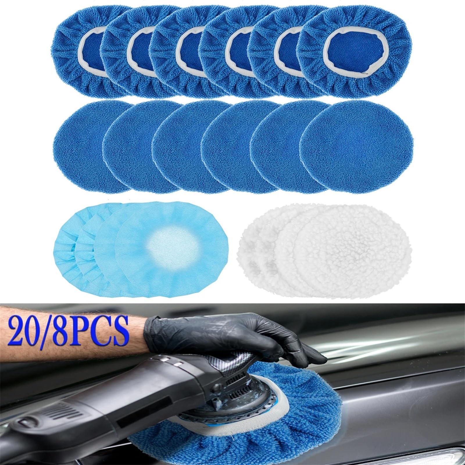 Pad Polissage Lot de 20 tampons de Polissage for Voiture, en Microfibre Douce, for Capot, polisseuse, Cirage, Polissage, Peinture Automobile, Tampon d'entretien(5-6in Product 1)