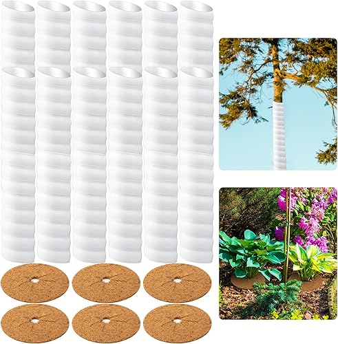 BBTO El juego de 18 piezas de protección para árboles y plantas incluye 12 protectores de tronco de árboles, 6 fibras de coco, anillo de mantillo,