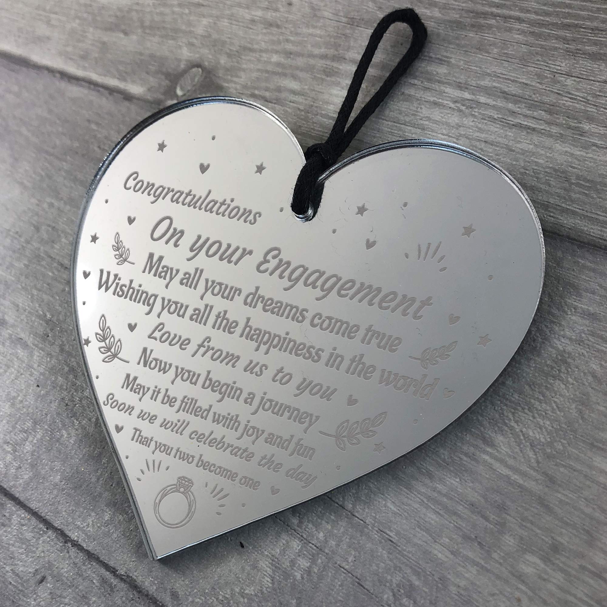 RED OCEAN Handmade Engagement Gift For Couple Wooden Heart Congratulations Gift Keepsake, silver/mirror, 10 x 10 cm - Image 3