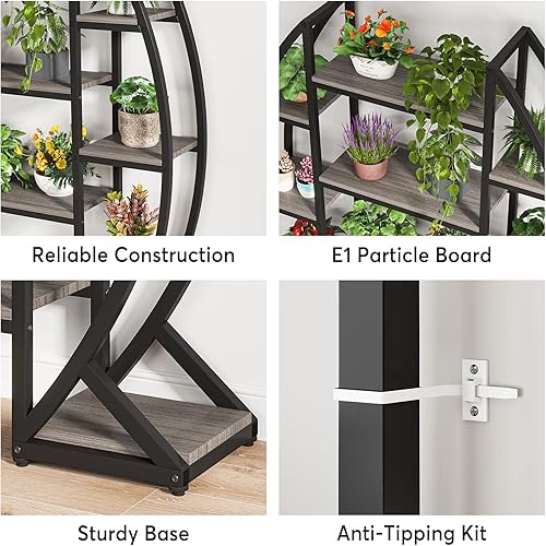 Miniatura 5 de Tribesigns Curved Plant Stand Indoor, 8 Tiered Large Metal Plant Shelf, 69" Tall Industrial Flower Pot Stand Display Rack for Indoor Living Room