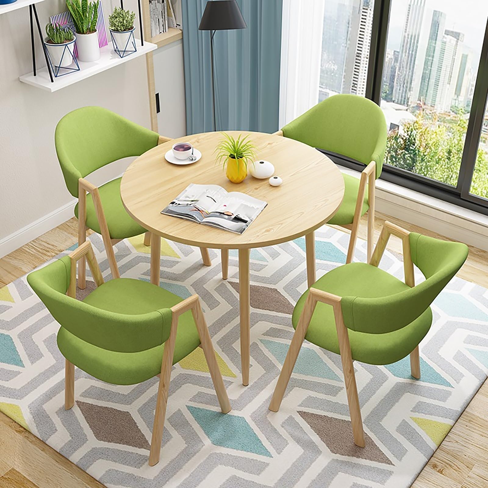 Round Dining Table Set with 4 Upholstered Chairs, 80cm Round Table for Cafe